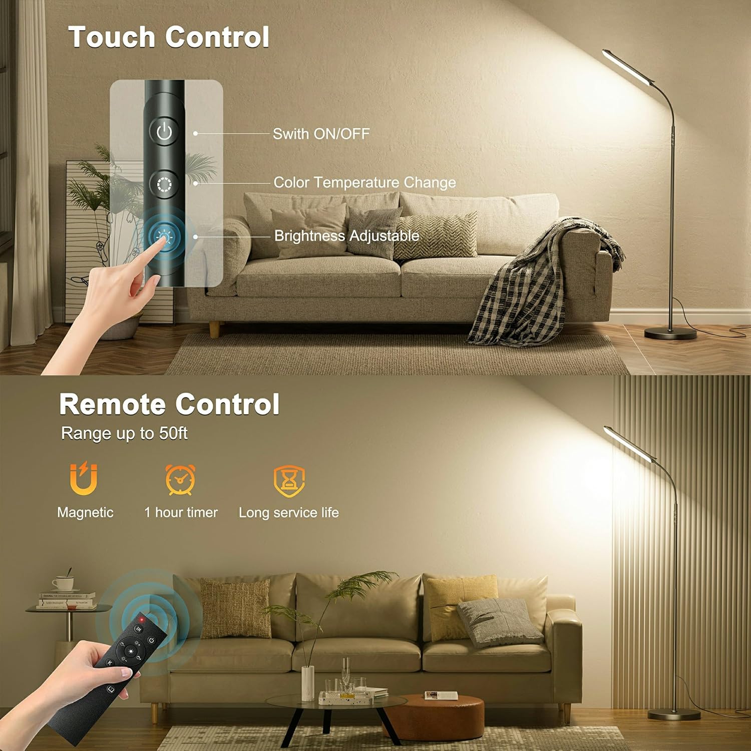 Thumbnail 6 de Yikuneng LED-Stehlampe 18 W (1.800 lm) dimmbar mit Fernbedienung, Touch und Timer