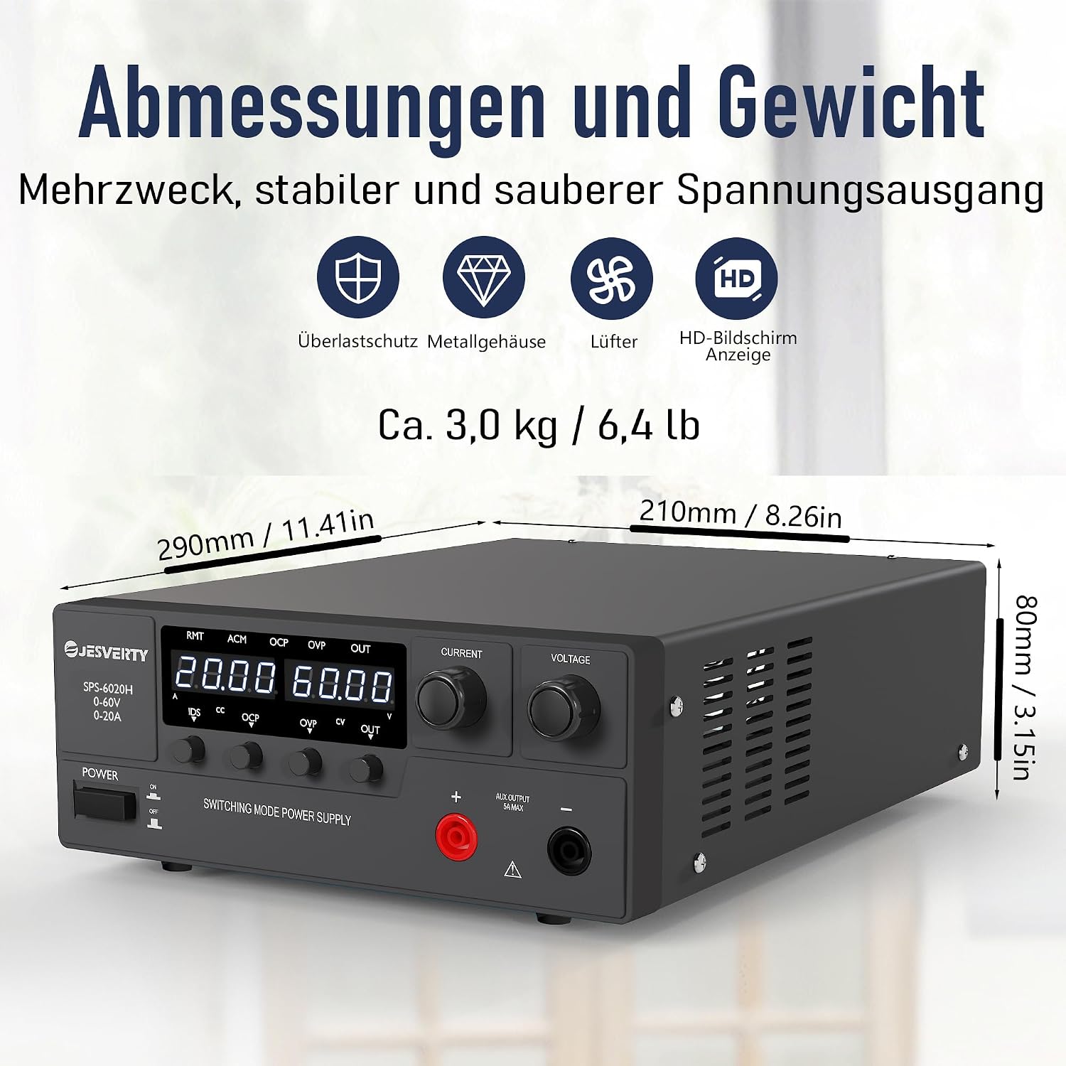Thumbnail 2 de Jesverty Labornetzteil SPS-H/HP 900W Serie: Variabeles DC-Netzteil 0–60V / 0–20A kompakt mit Encoder-Knopf