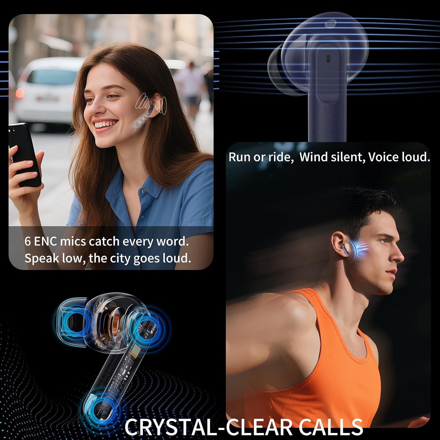 Detalle de Wireless Earbuds with Bluetooth 5.4: HiFi Stereo, ENC Calls, 48H Playtime