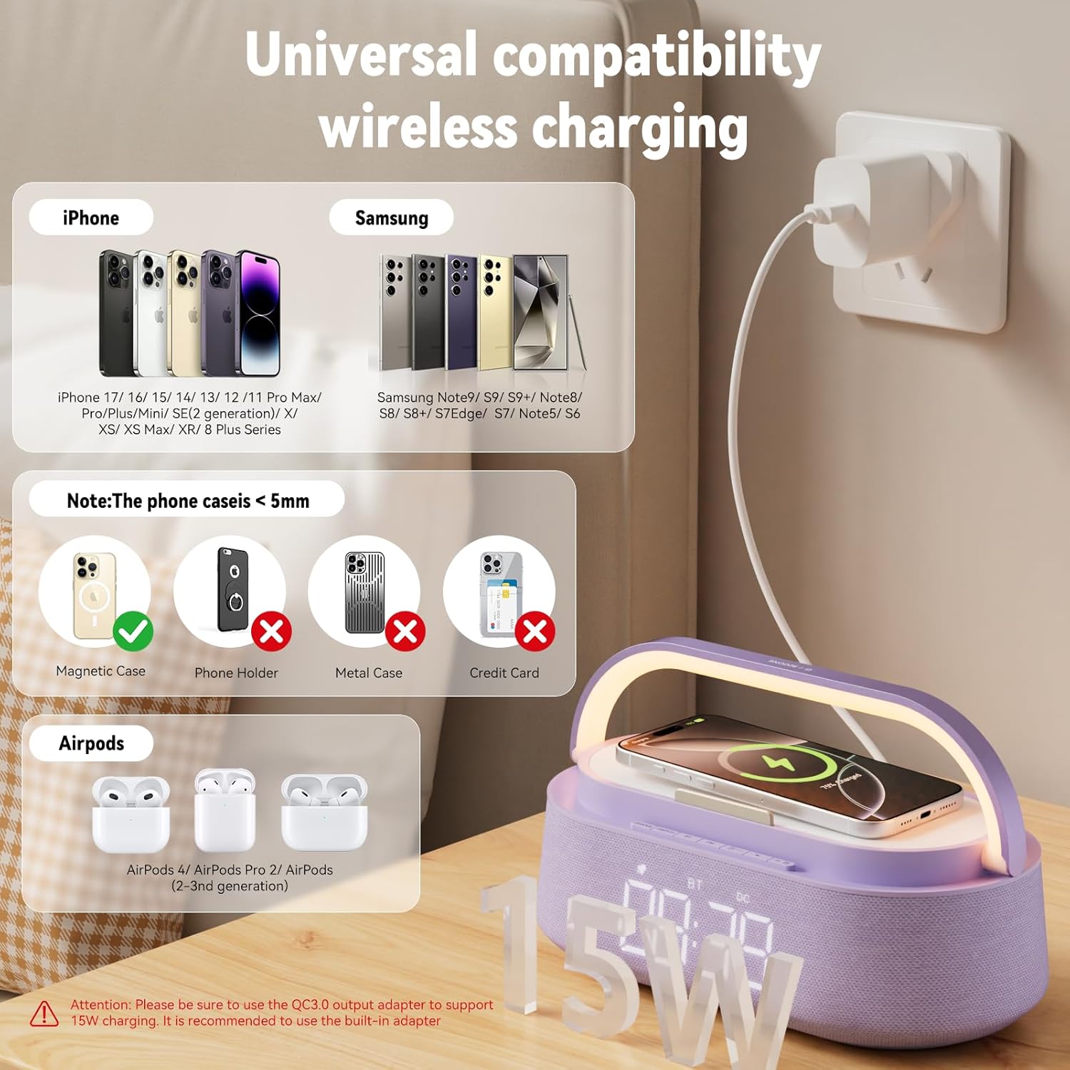 Thumbnail 4 de FREEFISH Bluetooth Speaker with Wireless Charger and FM Radio – alarm clock with 15W wireless charging