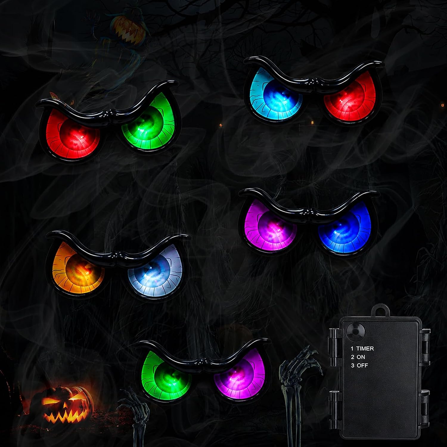 Detalle de iShabao Halloween Spooky Eyes Lights, RGB Color-Changing Battery-Operated String