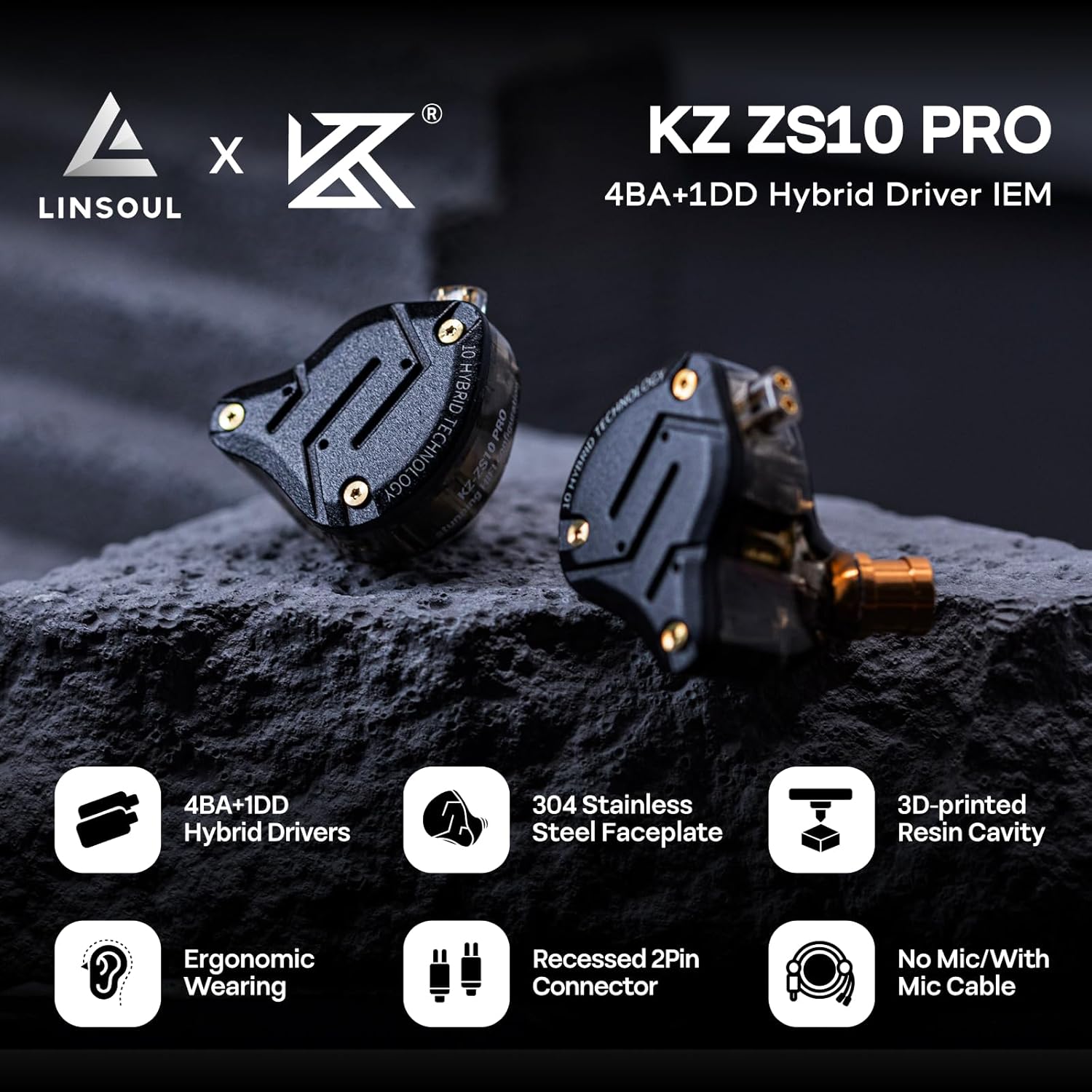 Detalle de Linsoul KZ ZS10 Pro – In-ear ibridi cablati 4BA+1DD con conchiglia in acciaio e cavo staccabile