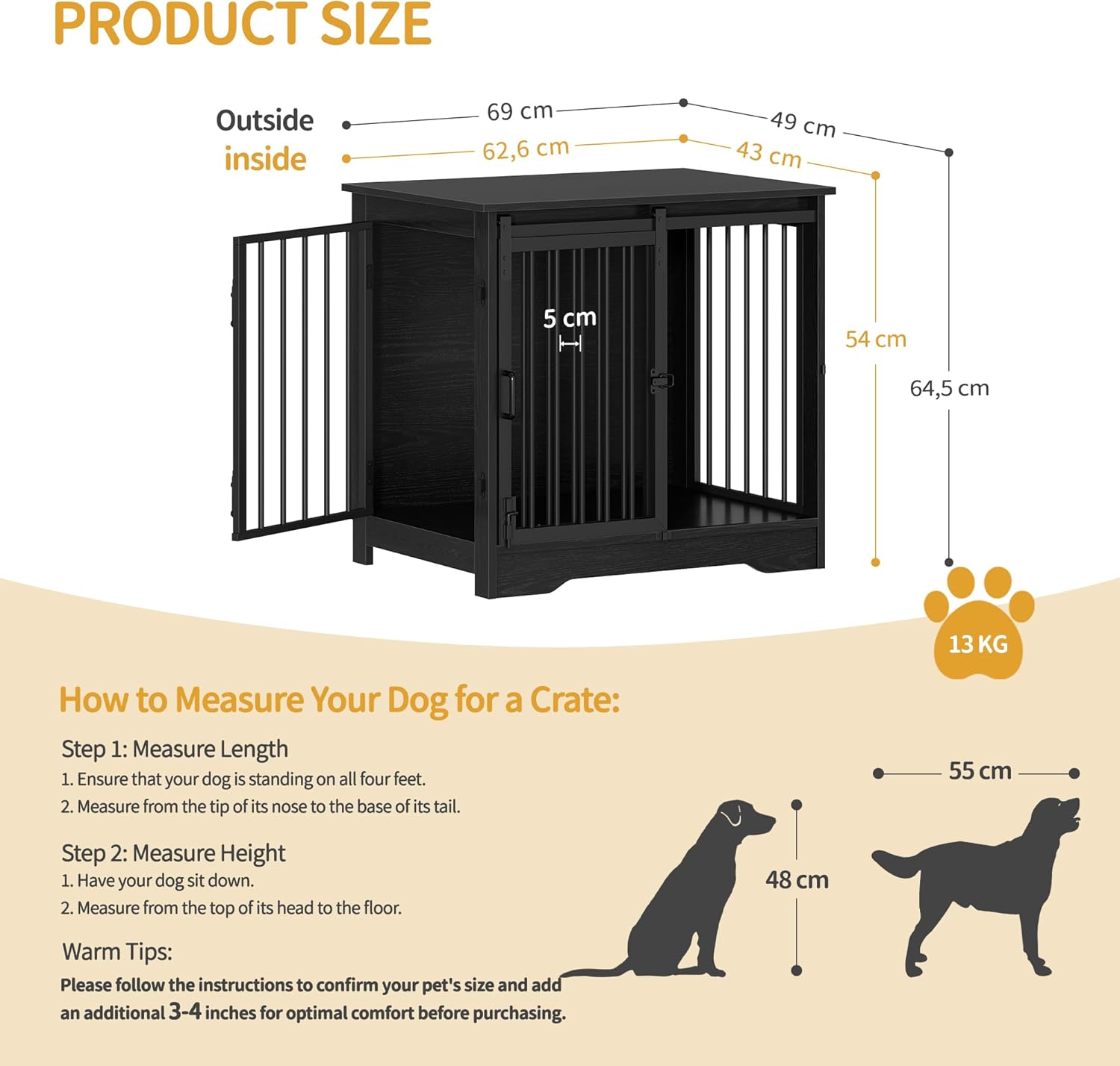 Detalle de Hzuaneri Cage pour Chiens 69 cm — Table d’appoint et niche moderne pour petits chiens