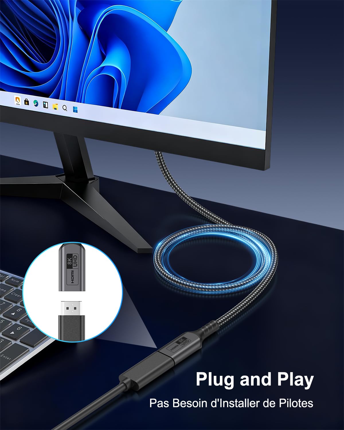 Thumbnail 4 de WSIANNG Câble Rallonge HDMI 2.1 1m – 8K/4K pour Gaming et Home Cinéma