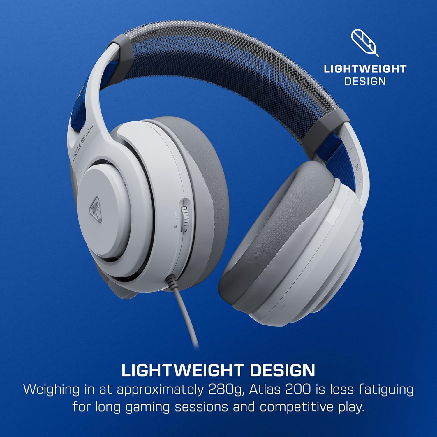 Detalle de Turtle Beach Atlas 200 Blanc sous licence PlayStation : casque gaming filaire avec transducteurs Nanoclear 50 mm