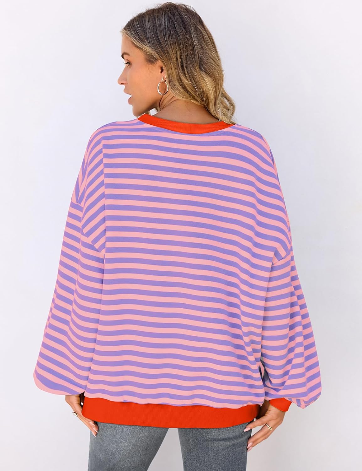 Thumbnail 4 de UEU Women Oversized Striped Crewneck Sweatshirt – Color Block, Long Sleeve