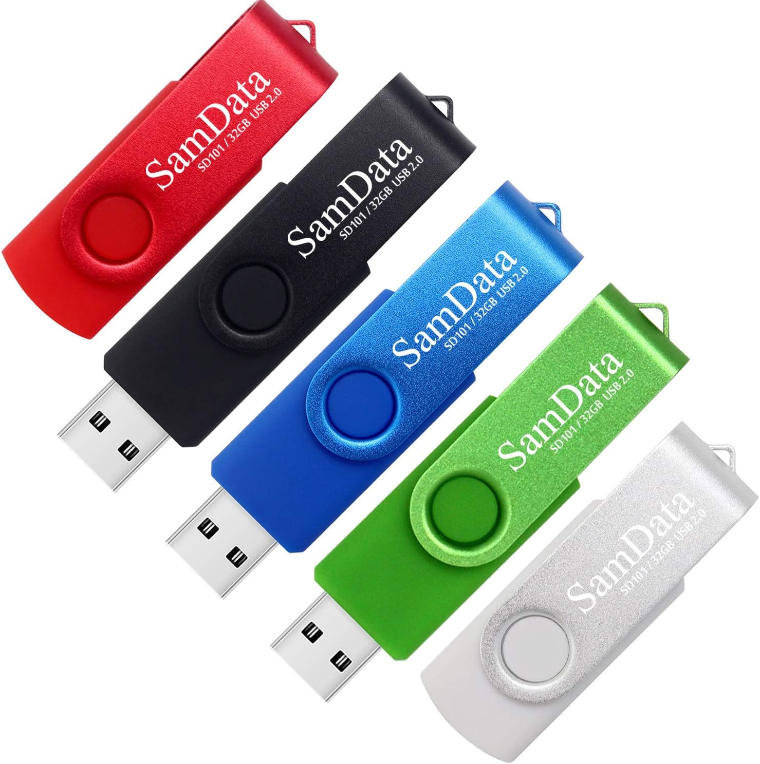 SamData 32GB USB Flash Drive 5-Pack (Colors: Black Blue Green Red Silver)