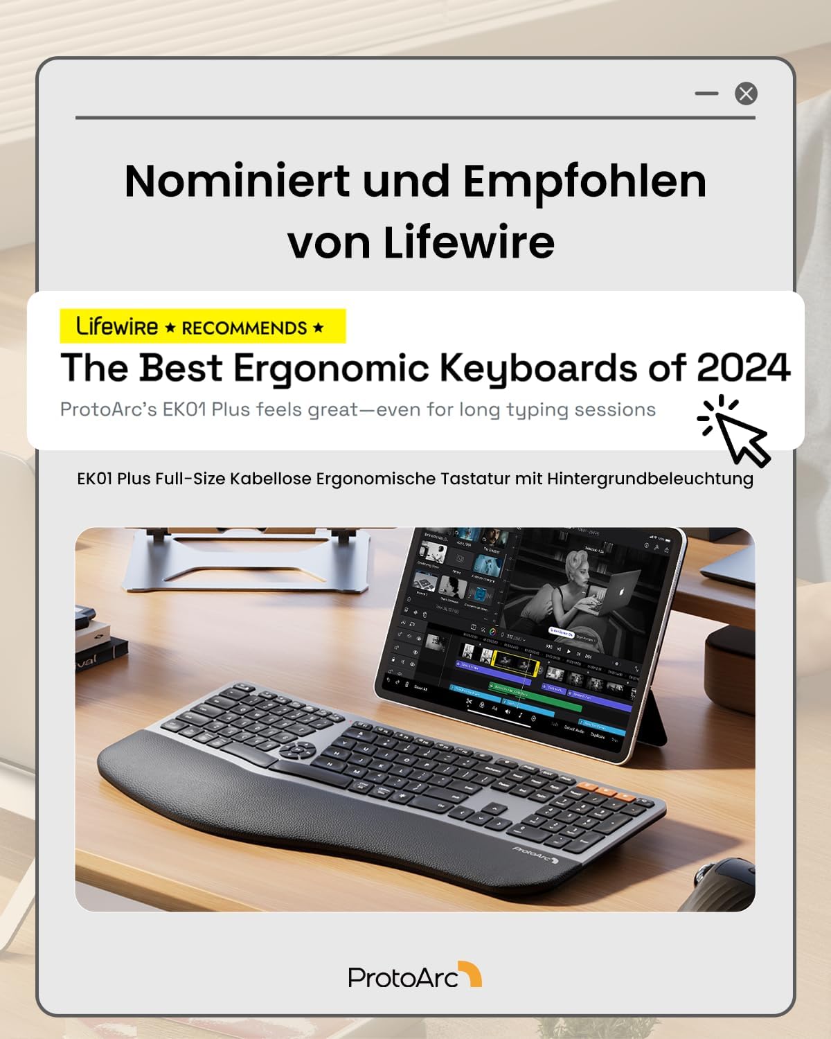 Detalle 2 de ProtoArc EK01 Plus ergonomische Tastatur 2000 mAh ⌨