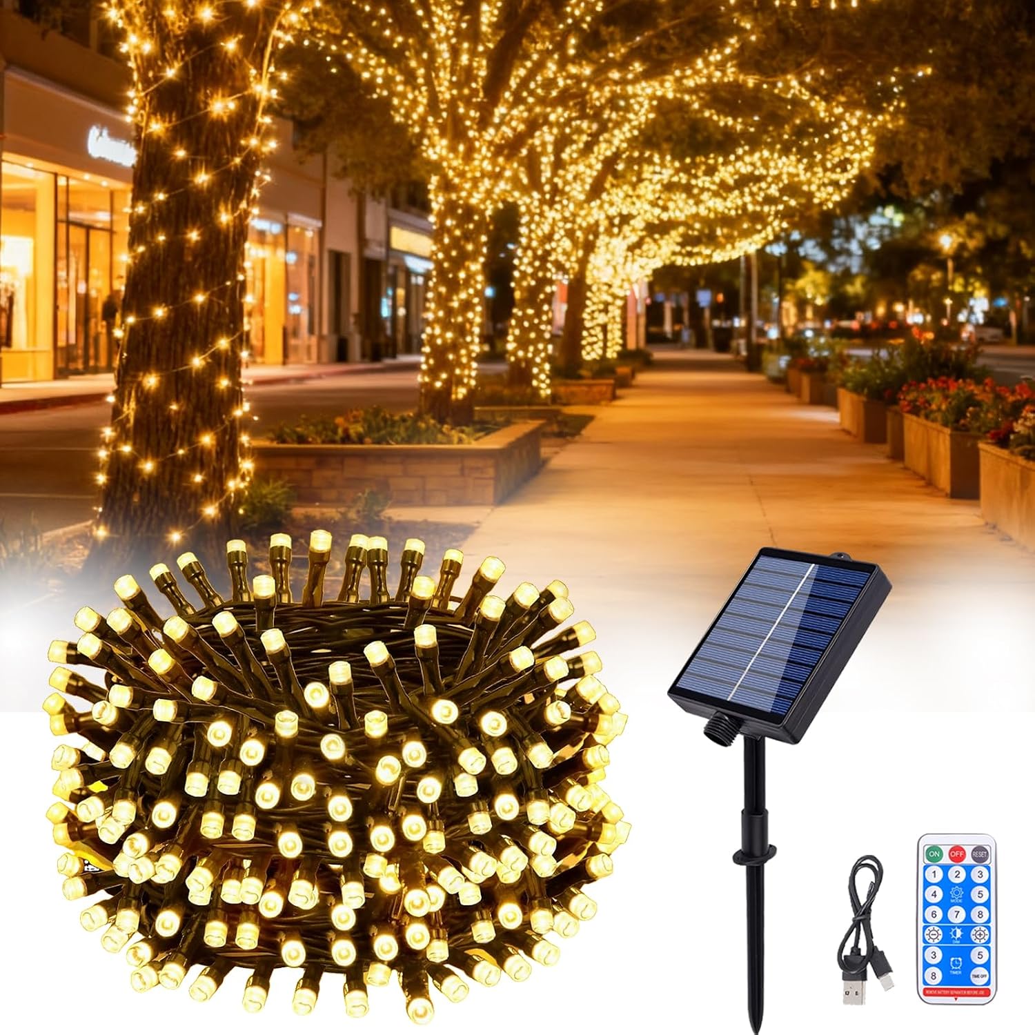 Detalle de Hopelit DCTYN-10W solarny łańcuch LED 10 m, 100 diod, ciepła biel
