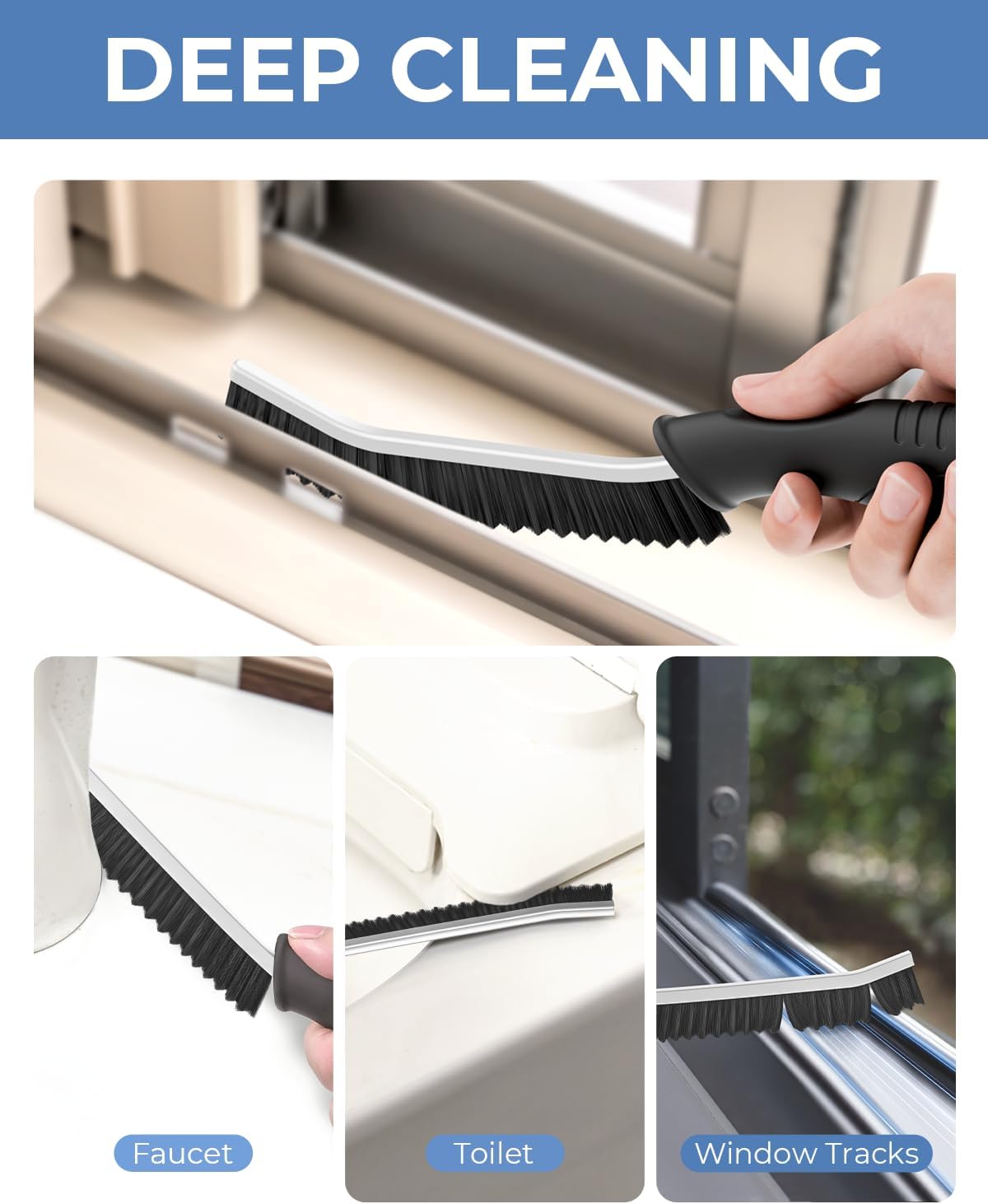 Thumbnail 1 de Cleangor Crevice Cleaning Brushes UK – Serrated bristle grout brush for small gaps (2-pack, black)