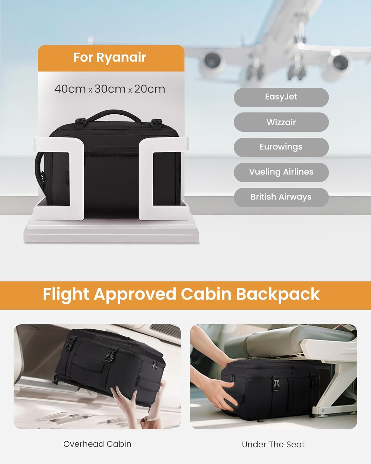 Thumbnail 2 de LOVEVOOK Ryanair Cabin Bags 40x30x20: Underseat Carry-On Travel Backpack