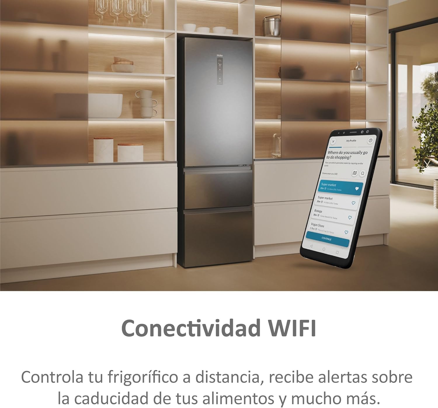 Thumbnail 2 de Haier 3D 60 Series 5 HTW5618ENMG - Frigorífico Combi, WIFI, Botellero, Funciones Inteligentes, 360L, My Zone, Cajón Humidity Zone, Total No Frost, Ancho 59,5cm, Motor Inverter, Luz LED, Inox