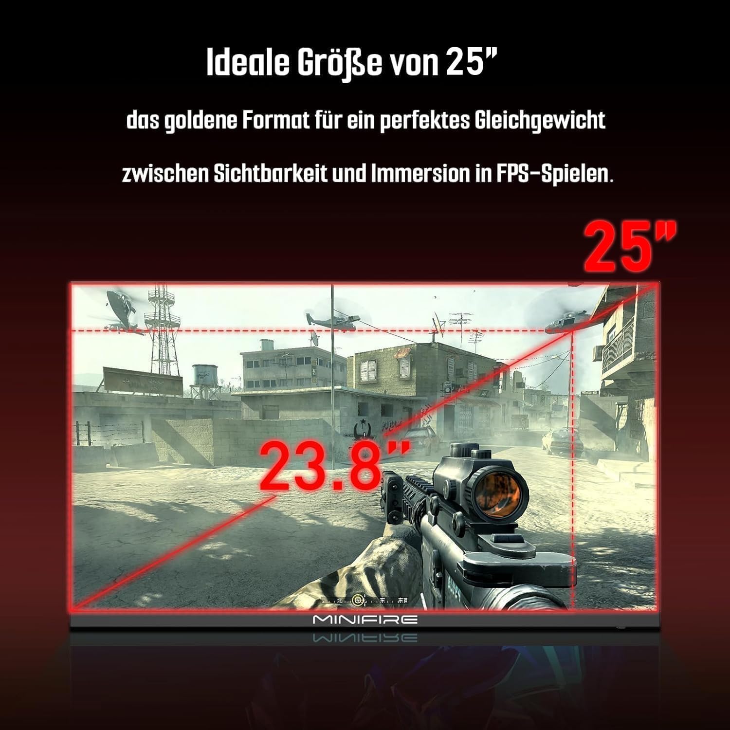 Detalle de Minifire Gaming Monitor MFG25X1 PRO (24,5 Zoll, FHD, IPS, 240/300 Hz, 1 ms, FreeSync, HDR Ready)
