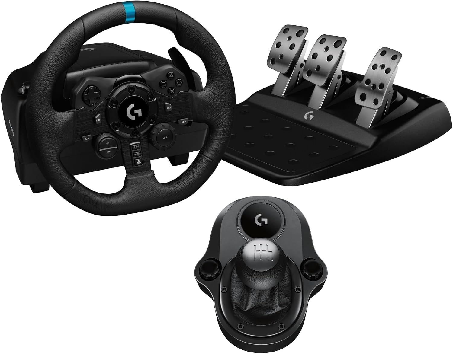 Detalle de Logitech G923 Racing Wheel and Pedals with TRUEFORCE + Driving Force Shifter (Real Leather) for PS5, PS4, PC and Mac