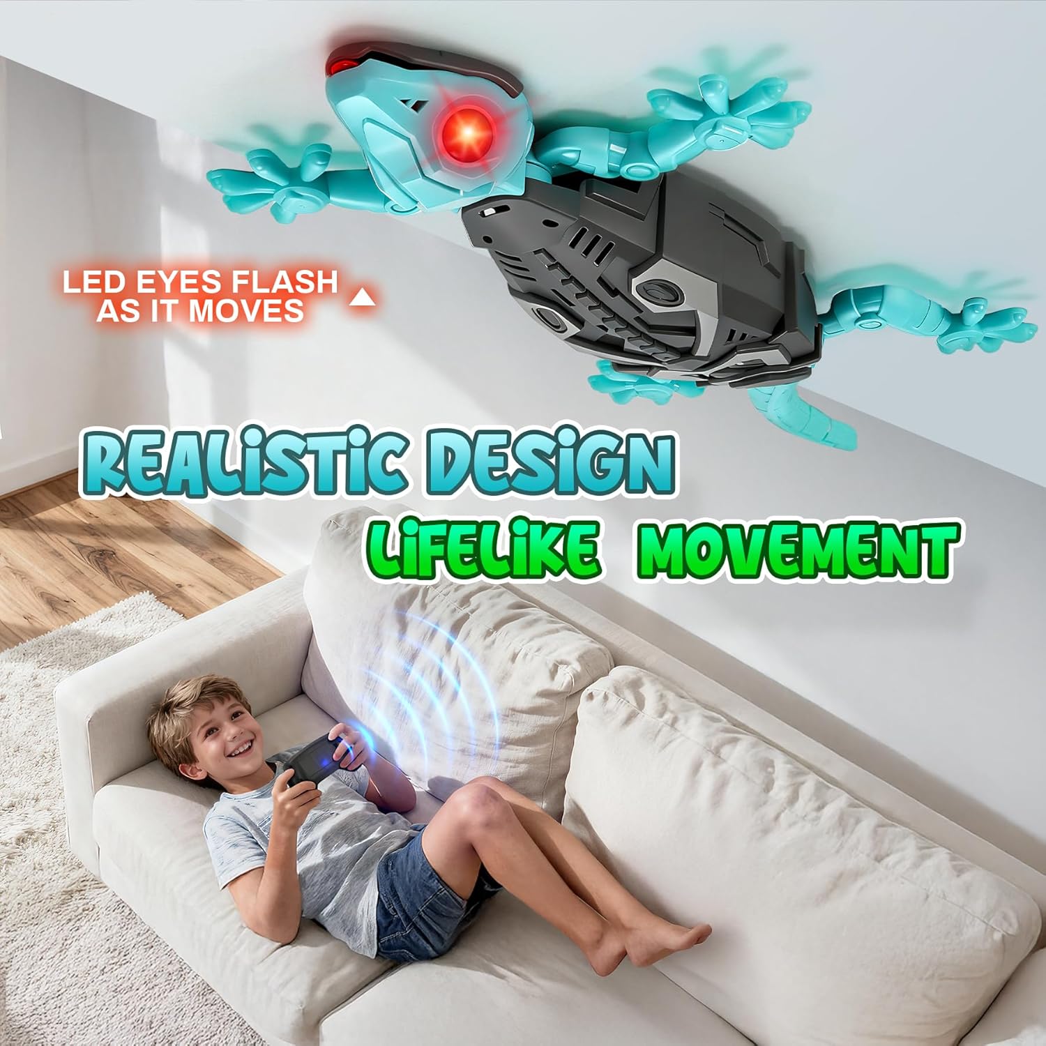 Thumbnail 2 de Hamino Wandkletterer Gecko – Fernsteuerter Gecko, 360° Drehung, LED-Augen, Nachtspielzeug (blau)