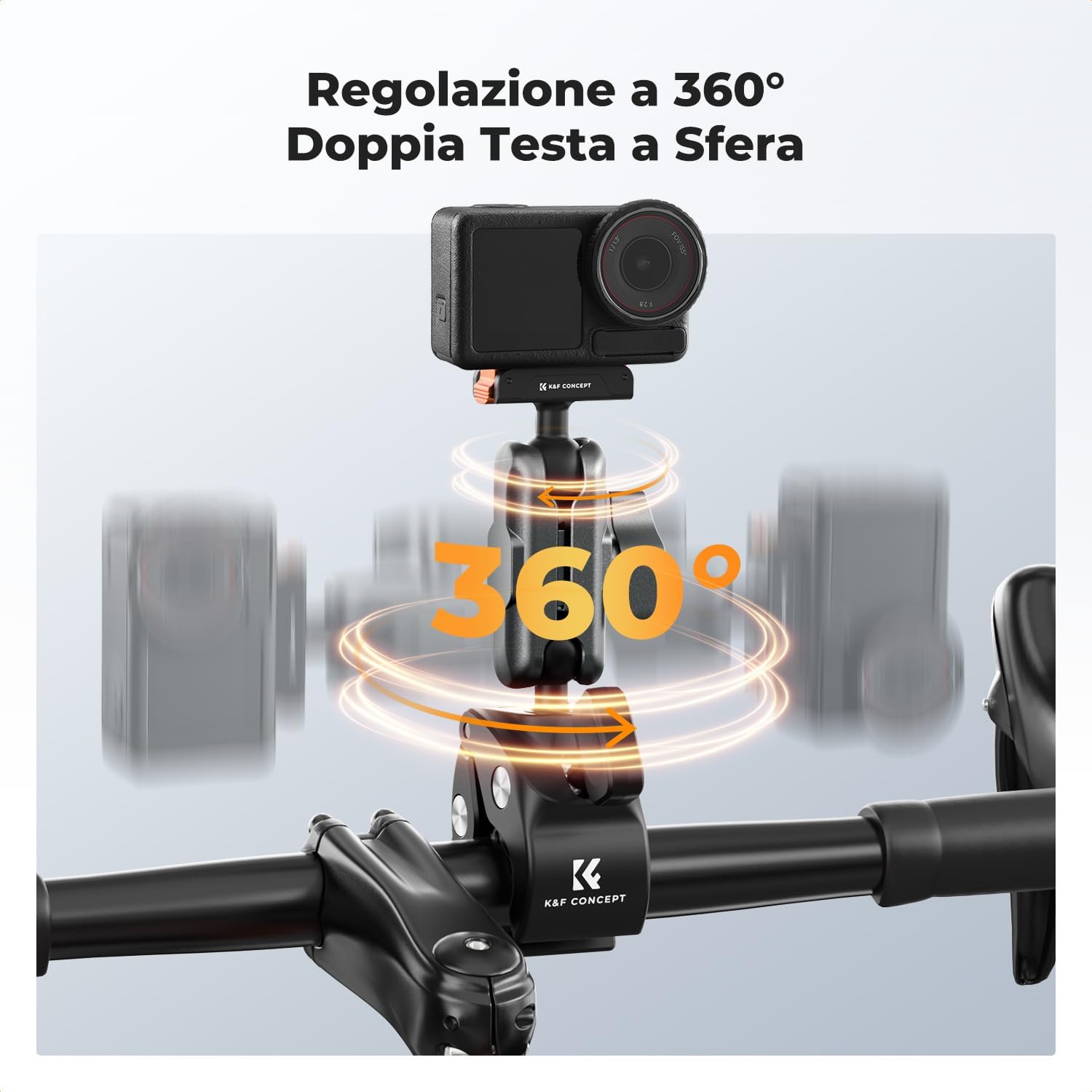 Thumbnail 4 de K&F CONCEPT Pinza per fotocamera/action camera con doppia testa sferica 360° per manubrio bici/moto