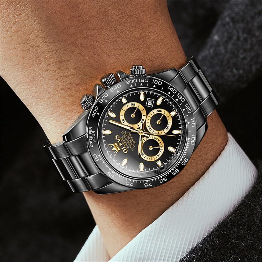 Detalle 2 de OLEVS Herrenarmbanduhr Automatik Gold Schwarz 30 m