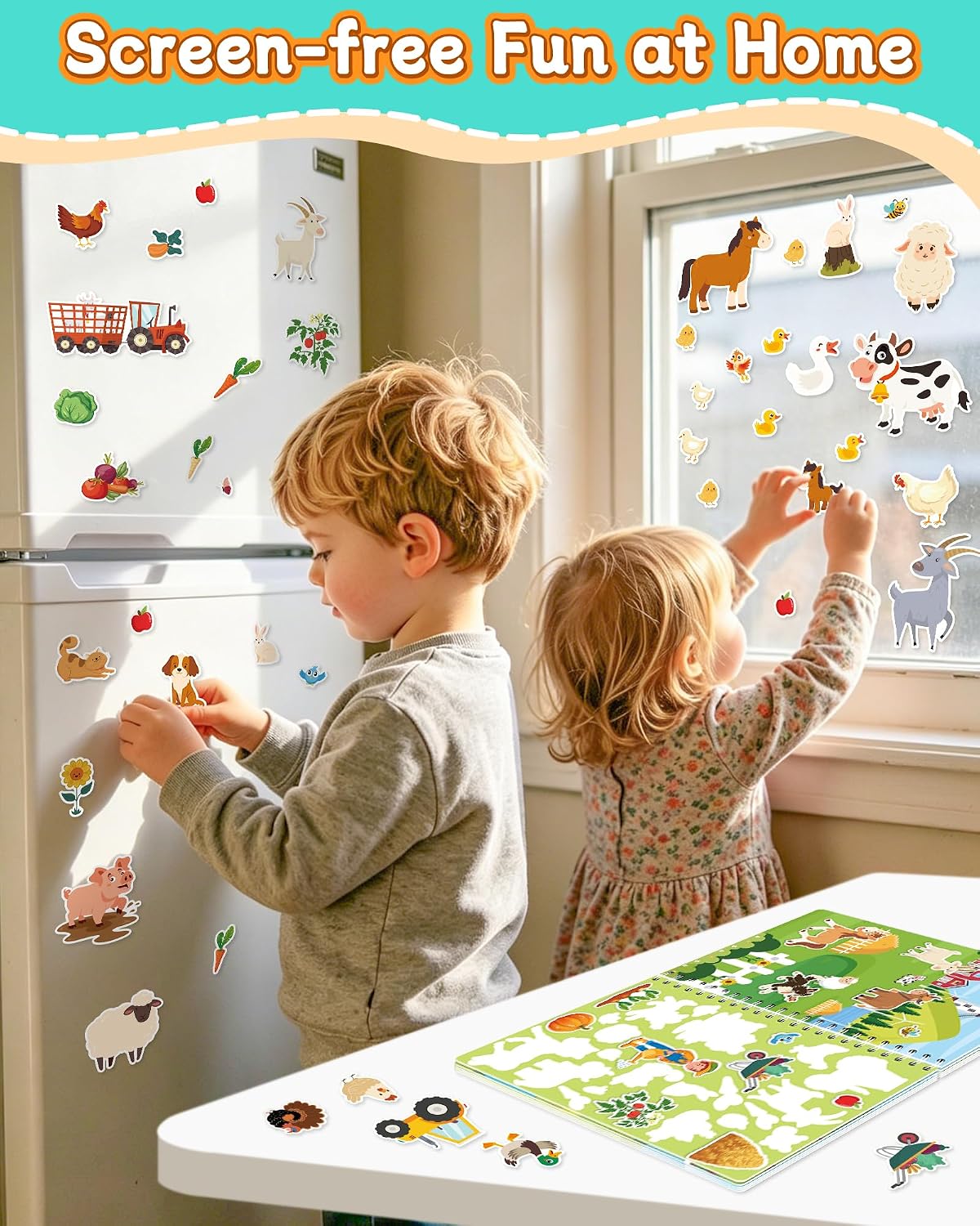 Detalle de Zartores Sticker Book Reusable Farm Jelly Sticker Activity Book, 7 Scenes