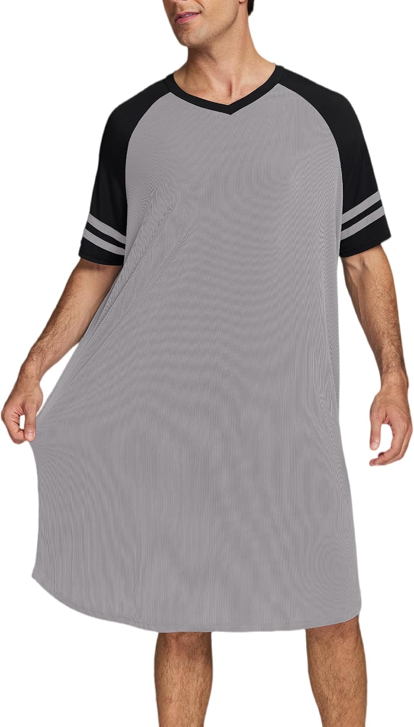 Detalle de Enjyam Men's Short Sleeve Nightgown Summer Pyjama Tops – Comfortable Knee-Length Loungewear
