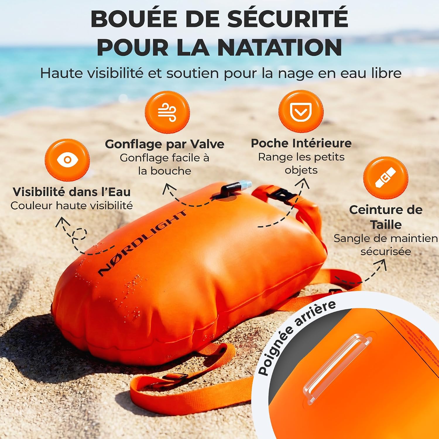 Detalle 2 de Nordlight Bouée de Natation Nage Eau Libre – Pull Buoy avec Sac Étanche Dry Bag