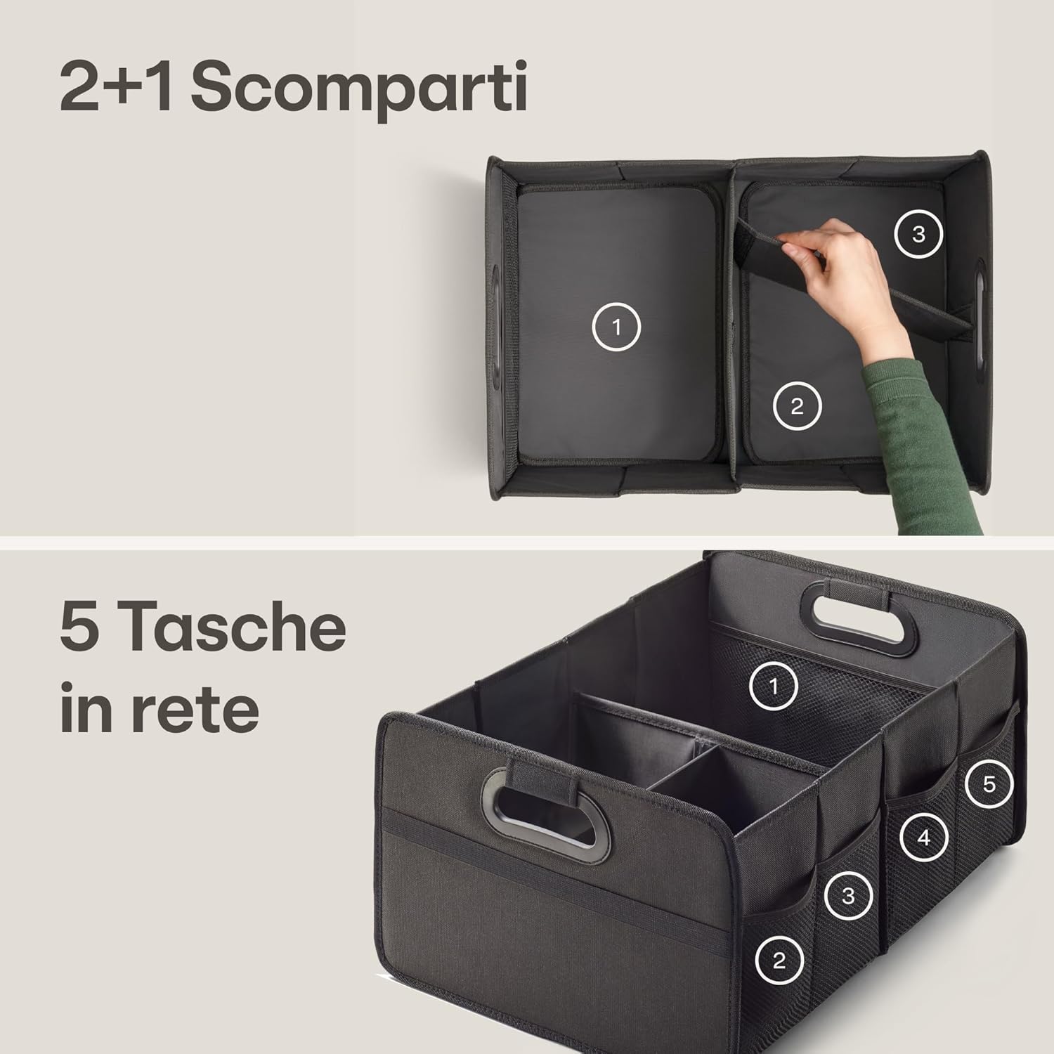 Detalle de Praknu Organizzatore Baule Pieghevole XL – 3 Scomparti, 40 L, Oxford idrorepellente