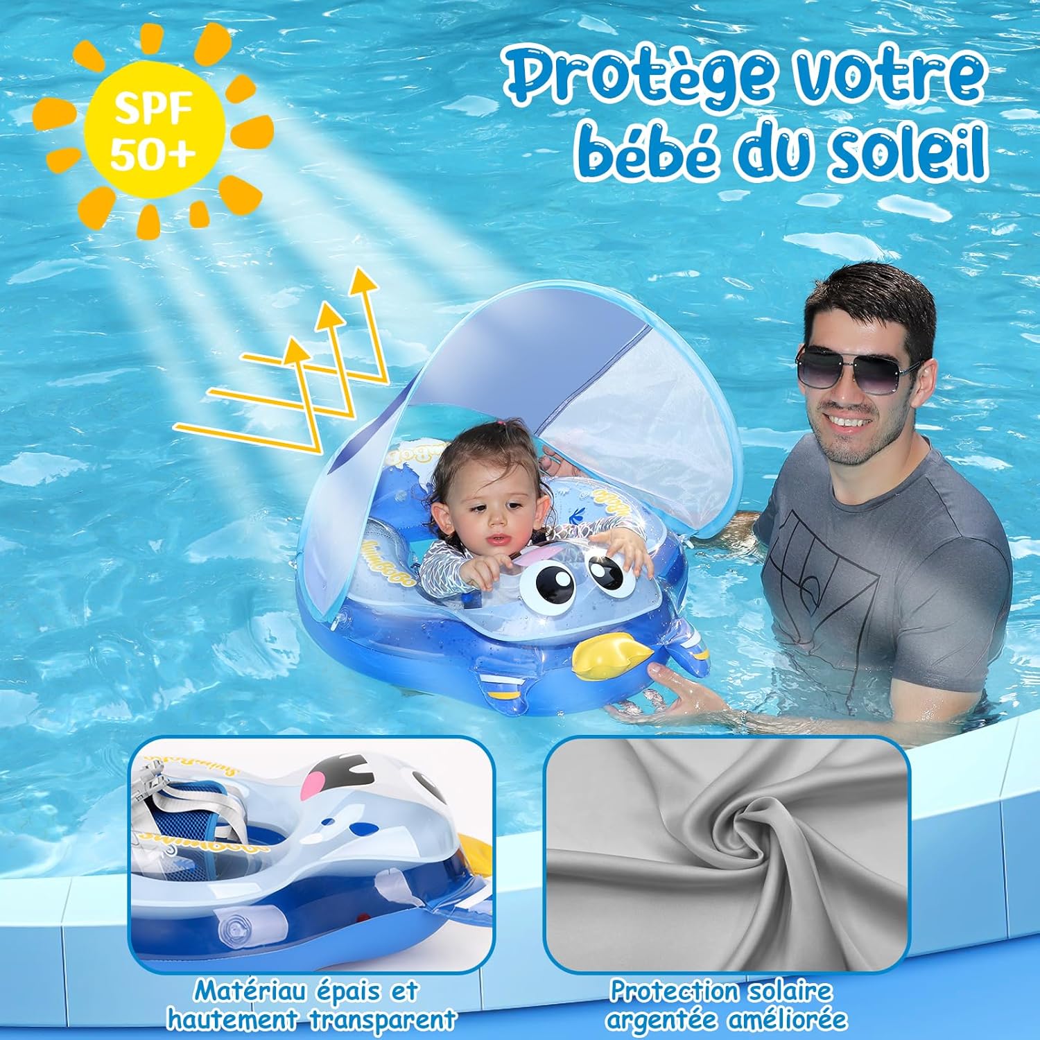 Thumbnail 3 de YOOHBERRYS Bouée bébé gonflable avec pare-soleil et support inférieur (3 à 36 mois)