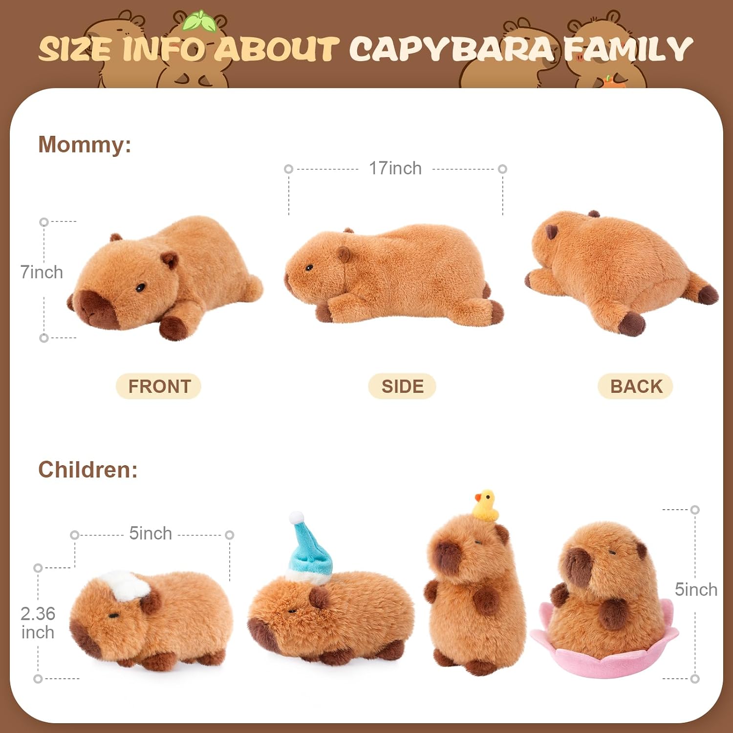 Detalle de SuzziPals Lotus Capybara Plush with 4 Babies, 17-Inch Mom and Washable Set