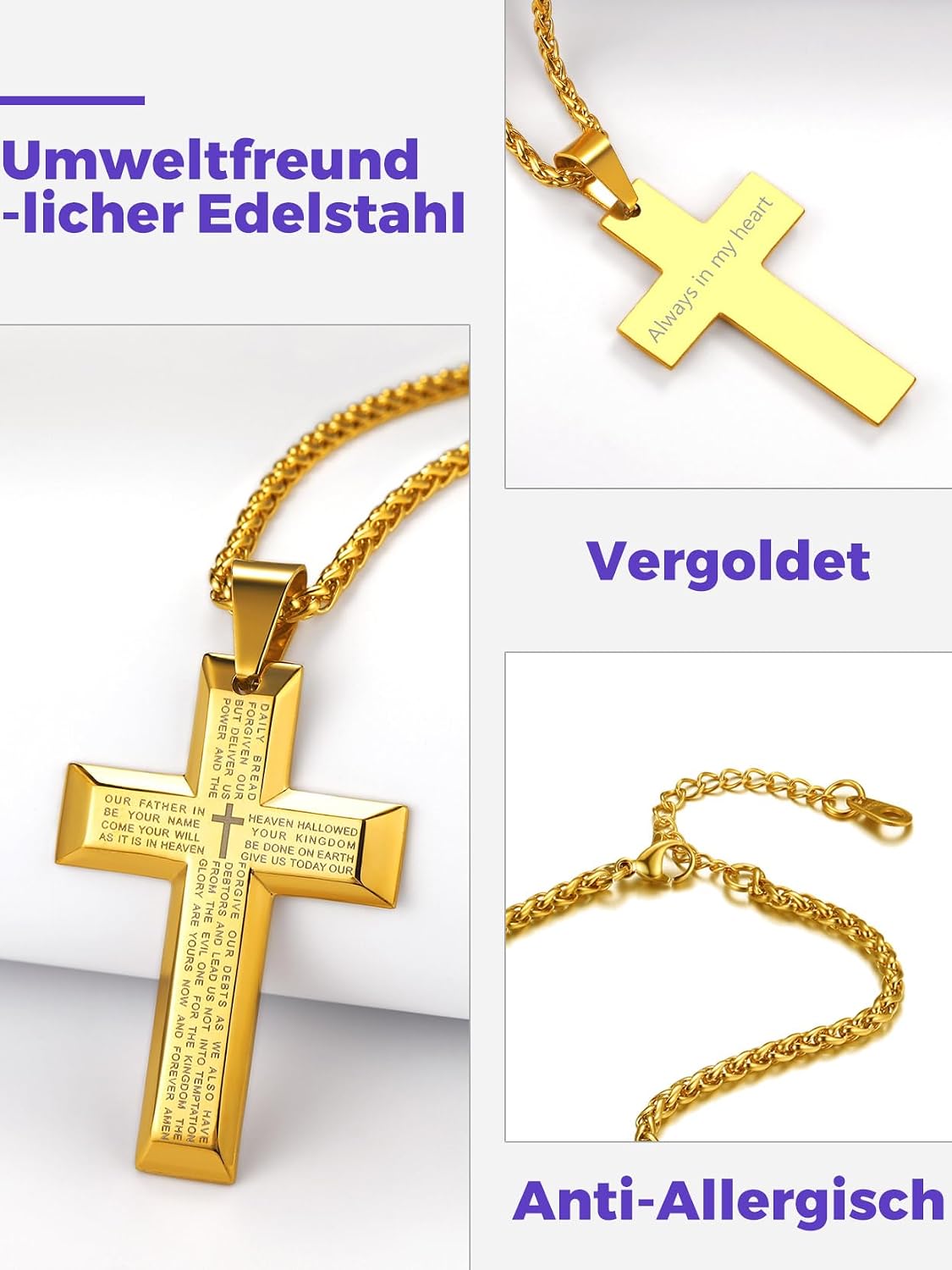 Thumbnail 4 de Richsteel Kreuz Kette Halskette Herren Edelstahl 50+5 cm verstellbar – Kreuzanhänger personalisierbar