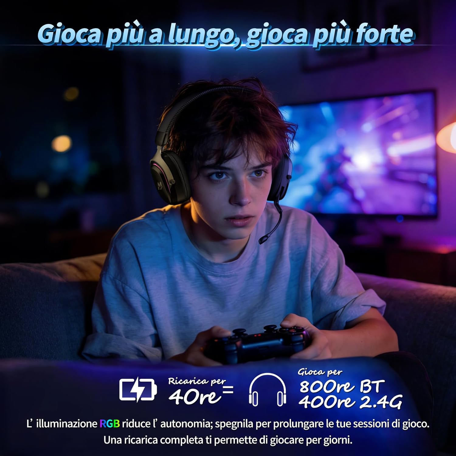Detalle de MANKIW Cuffie Gaming Wireless per PS5/PS4/PC/Switch: audio 7.1, 50 mm e batteria 900 mAh