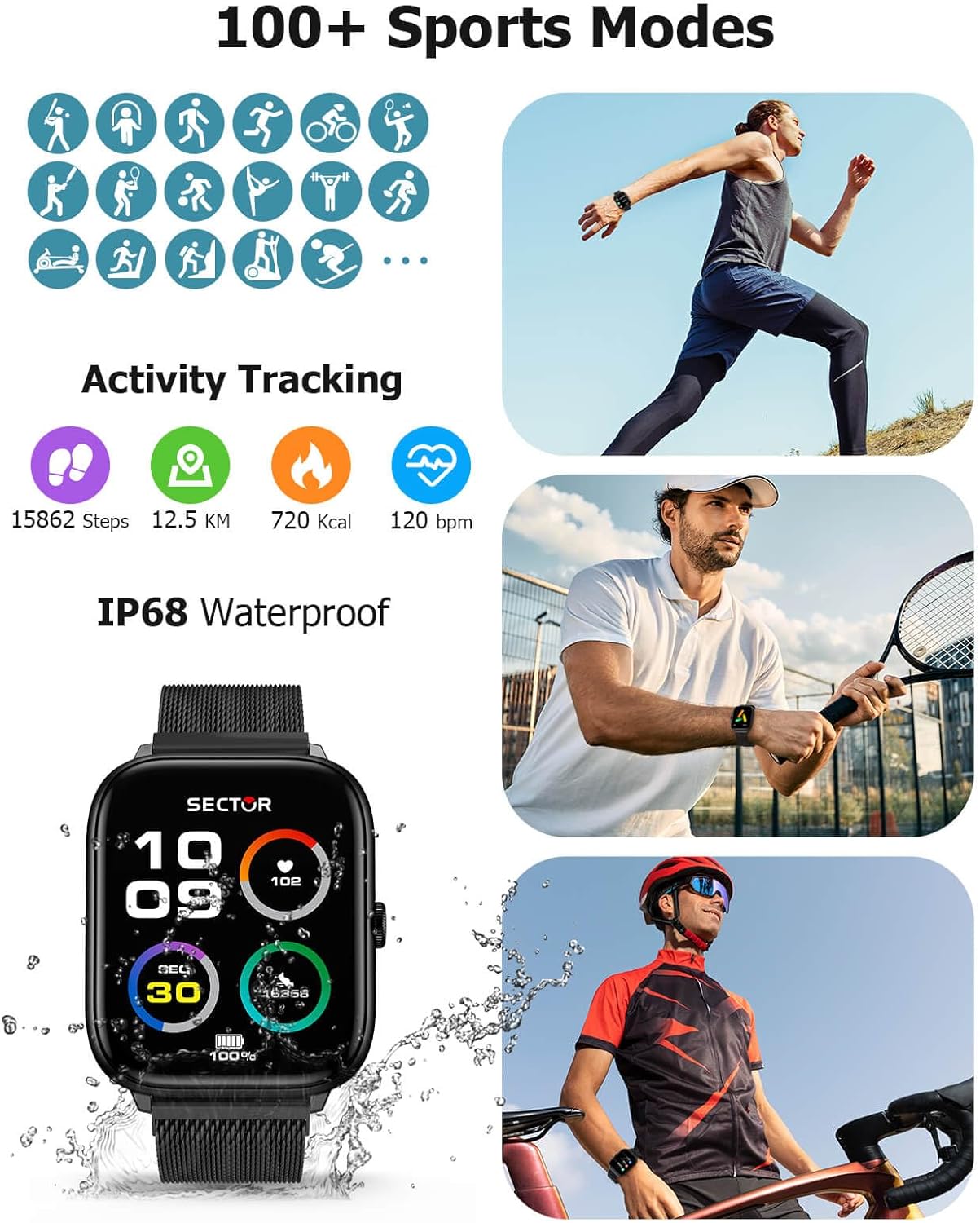 Thumbnail 6 de Smart Watch for Men with Blood Pressure Monitor — 2.06" AMOLED, 118 Sports Modes, IP68 Waterproof