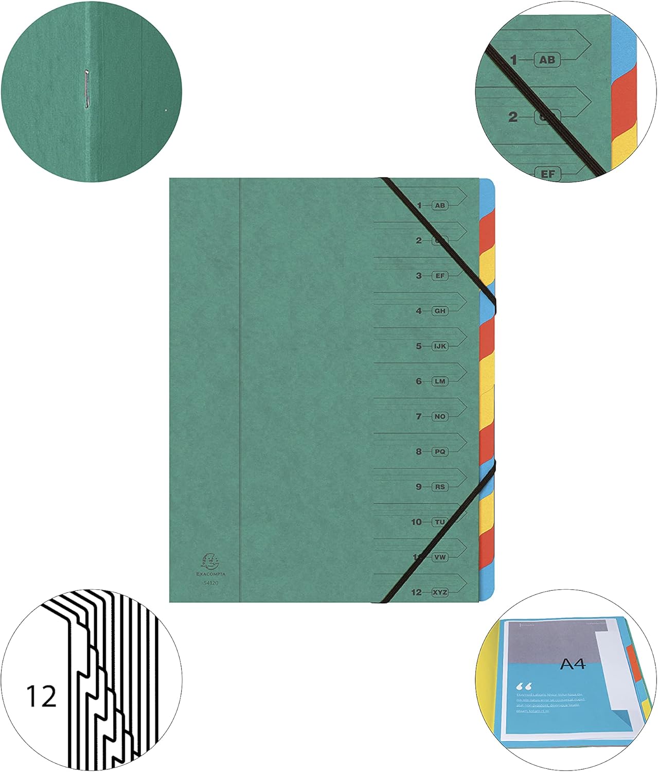 Thumbnail 6 de Exacompta Trieur agrafé 12 compartiments – vert, 24,5 x 32 cm, élastiques, intérieur recyclé