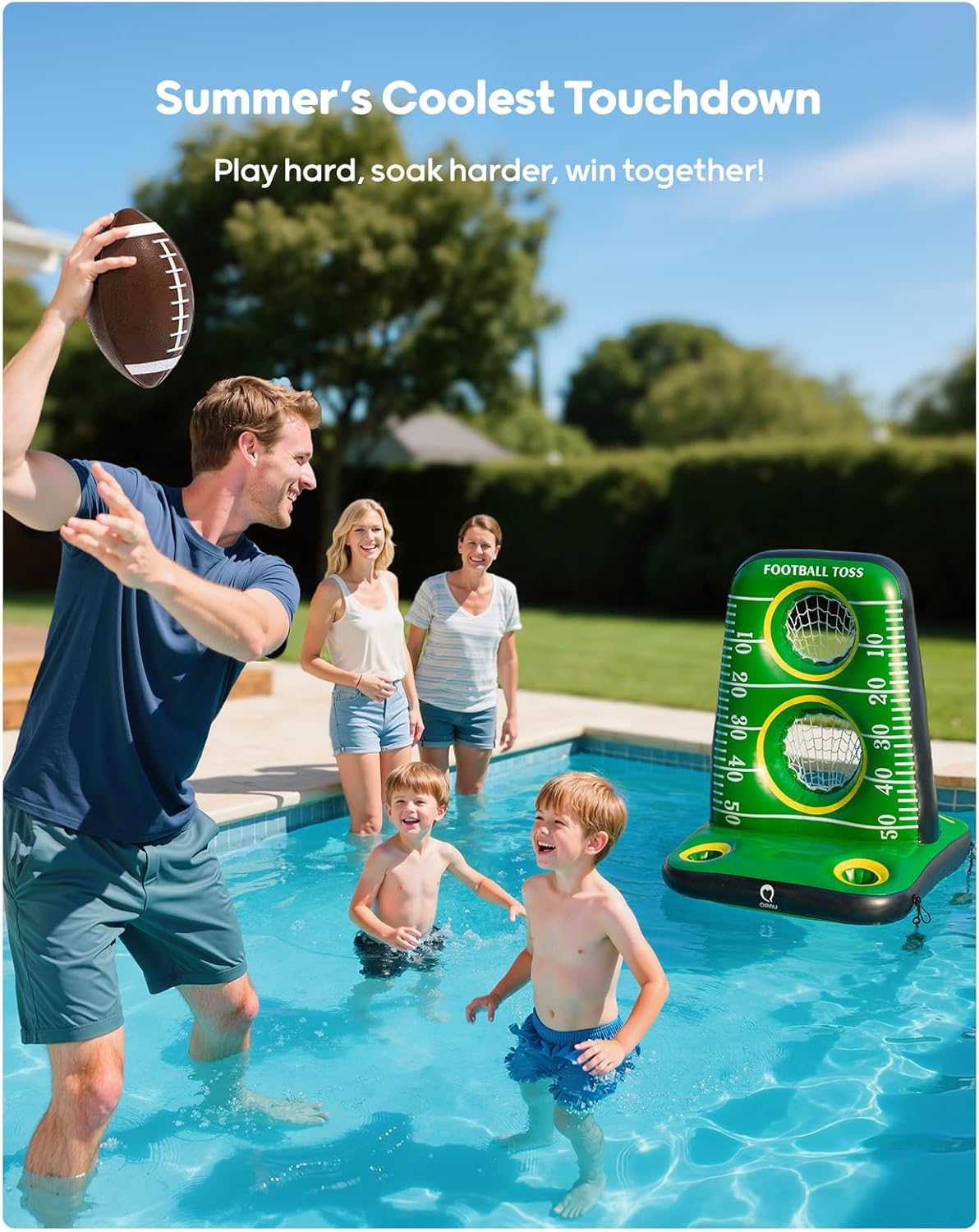 Thumbnail 6 de QPAU Inflatable Football Toss Game for Pool — Dual-Net Water Football Target with 4 Balls & 2 Pumps