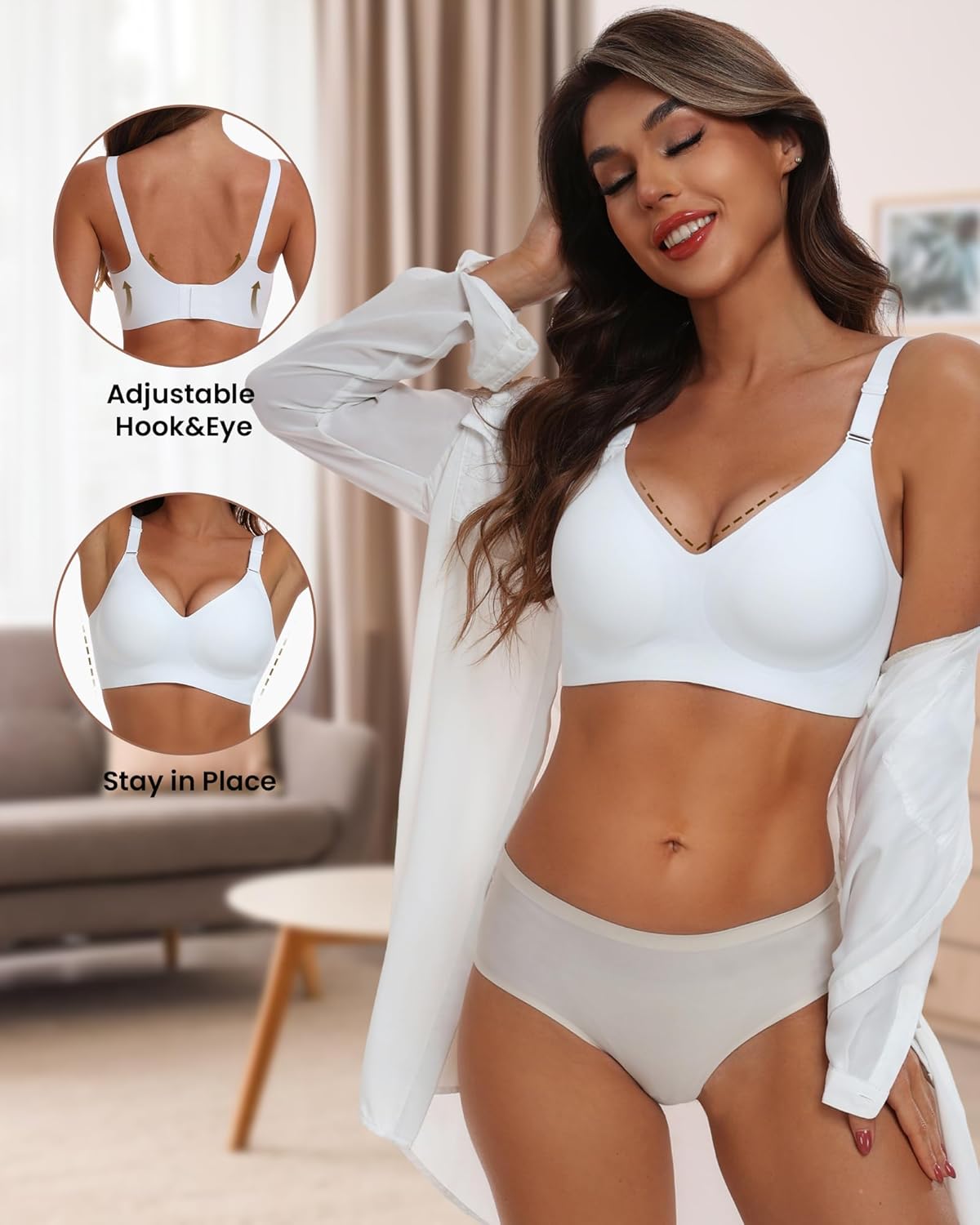 Thumbnail 1 de HORISUN Comfortable Seamless Full Coverage Wireless Bra with Jelly Bands and Front Adjustable Straps