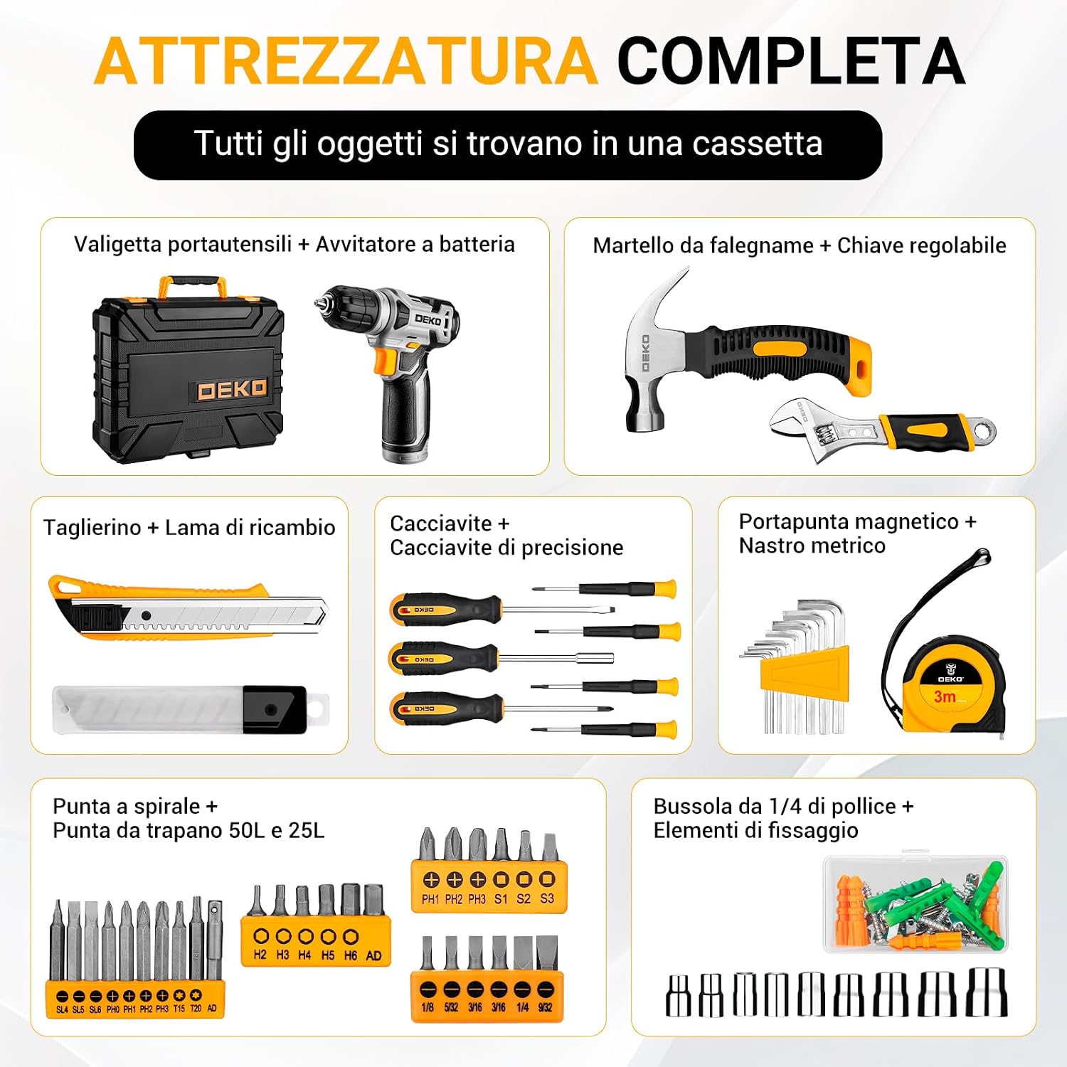 Thumbnail 1 de DEKO Cassetta Attrezzi Completa con Trapano Avvitatore 8V: Set da 126 pezzi in valigetta robusta