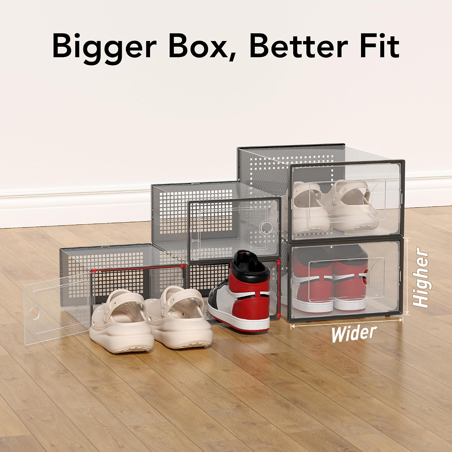 Detalle de Foluck X-Large 15-Pack Clear Stackable Shoe Storage Boxes