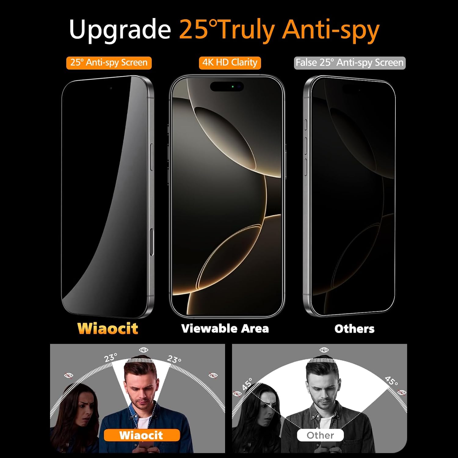 Detalle 2 de Wiaocit Privacy Screen Protector for iPhone 16 Pro Max