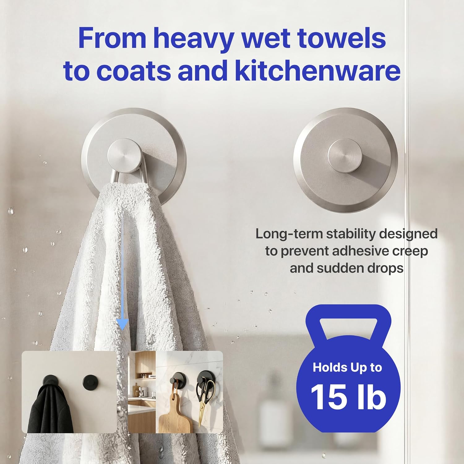 Detalle de HOME SO 2-Pack Suction Cup Hooks for Shower & Bathroom – Nickel Finish