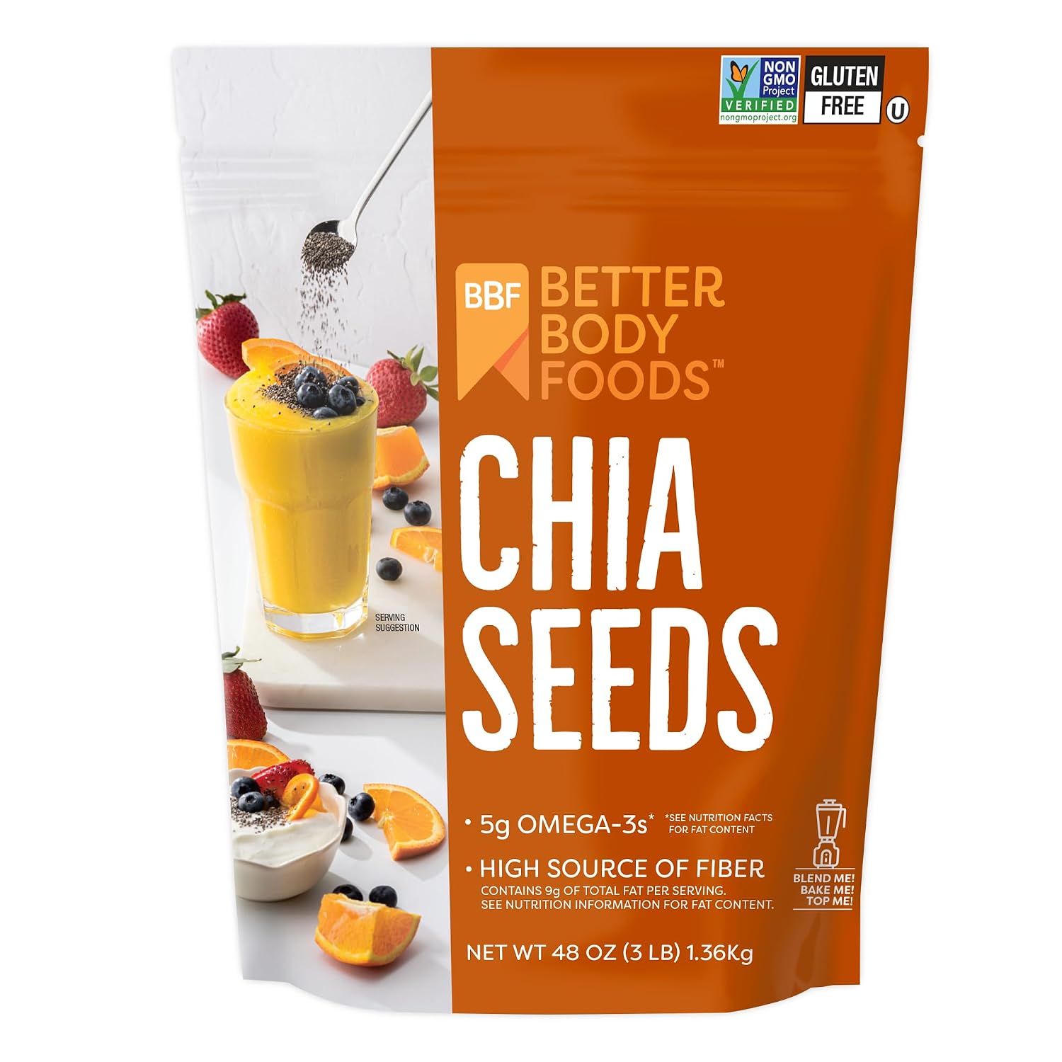 Detalle de BetterBody Foods Chia Seeds, 3 lb, Omega-3s and Fiber