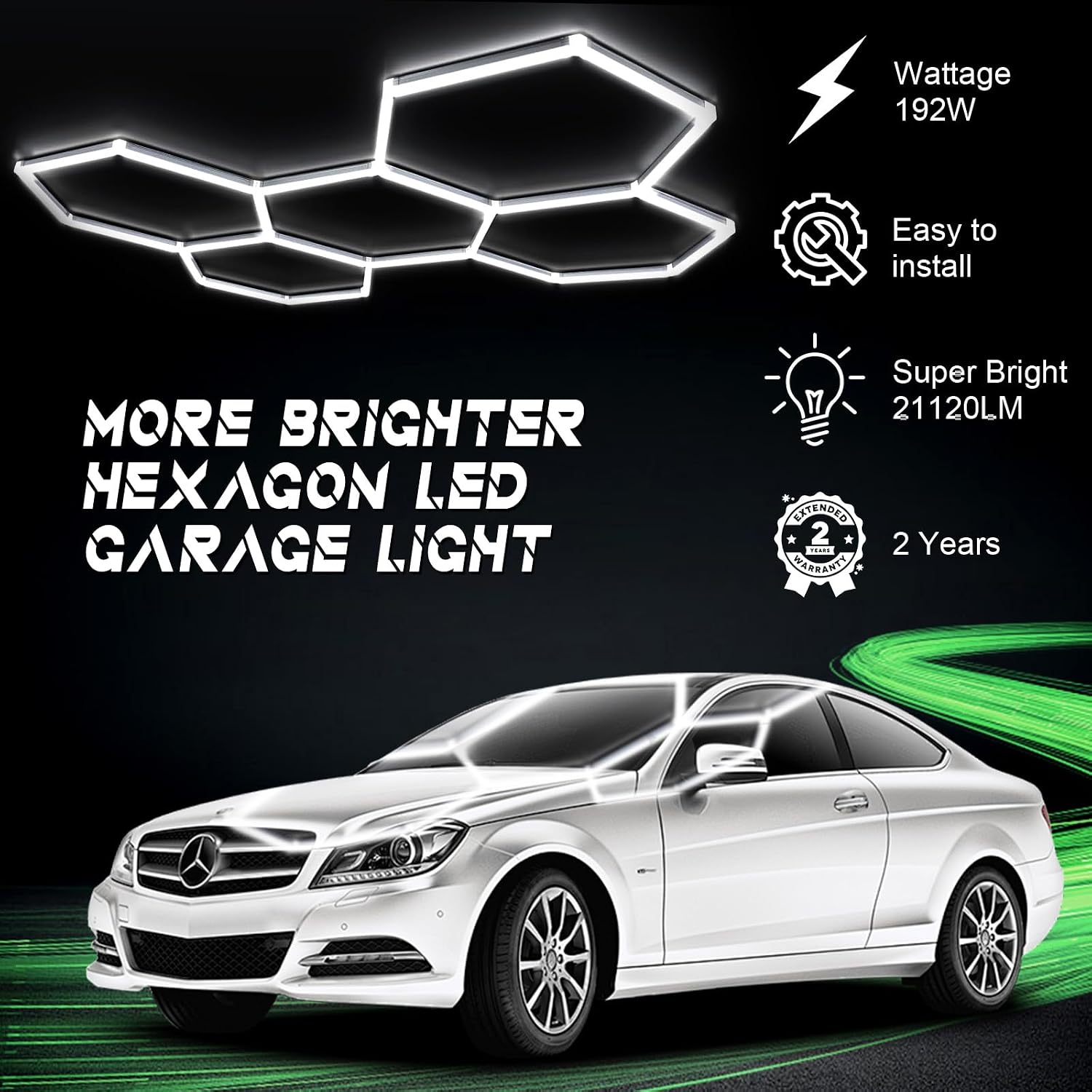 Detalle de TODEHI Hexagon Garage Light (5-hex) 192W linkable LED shop lights