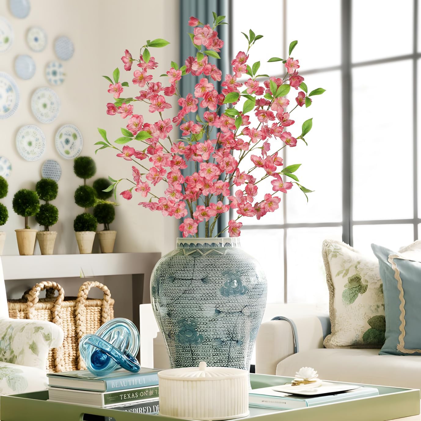 Thumbnail 2 de Oairse 3 Pink Cherry Blossom Branches (39.4in) silk-style artificial flowers for vase arrangements