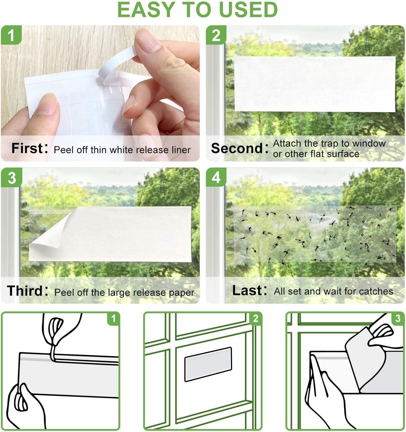 Thumbnail 3 de 100 Stück Fensterfliegenfallen – Transparente Klebestreifen gegen Fliegen und Fruchtfliegen