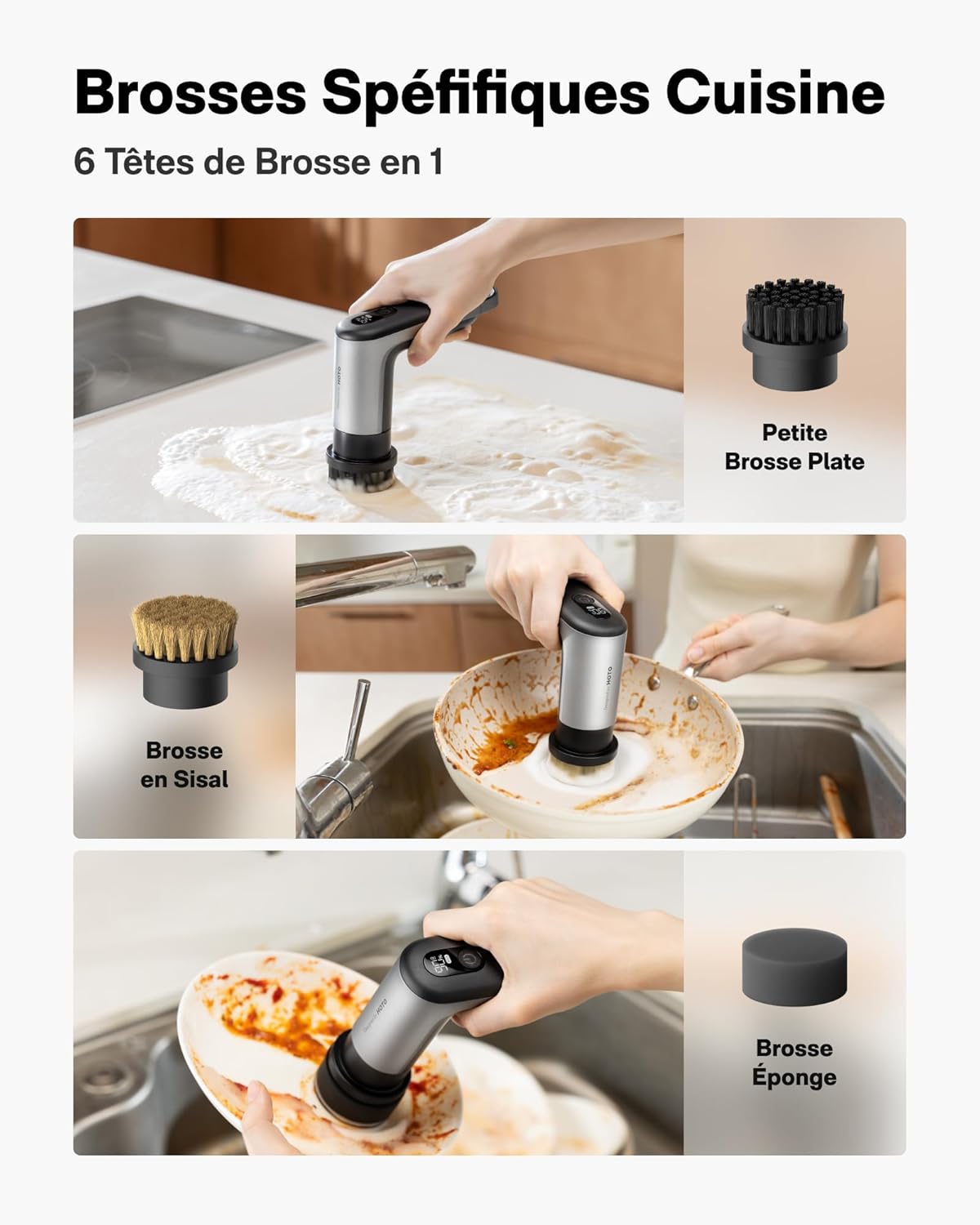 Thumbnail 2 de HOTO Grip™ Brosse Nettoyante Électrique IPX7, double vitesse, 6 têtes