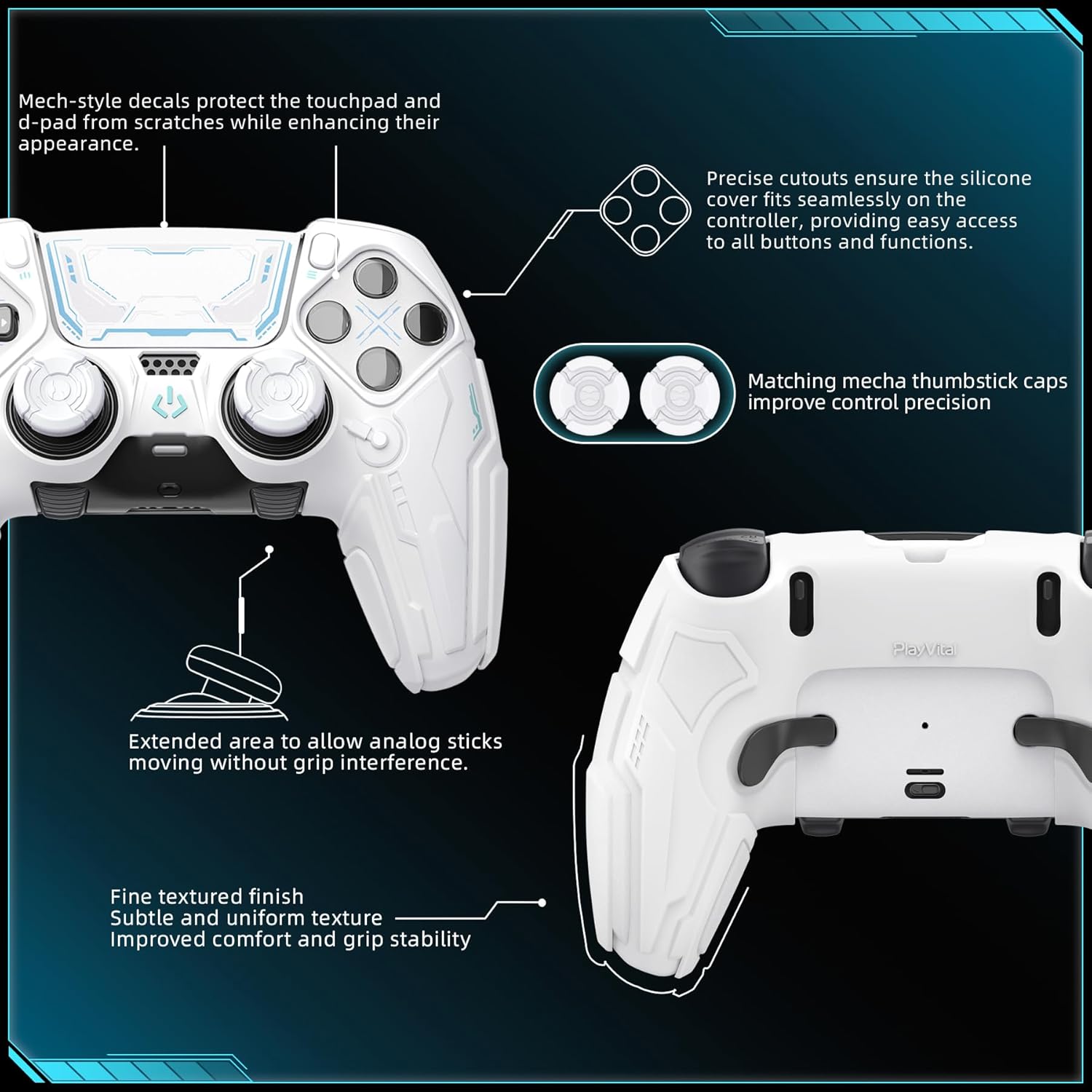 Detalle de PlayVital Silicone Cover for PS5 Edge Controller – Stellar Mecha Anti-Slip Grip