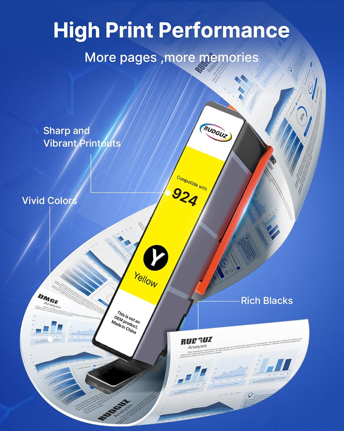 Thumbnail 3 de RUDGUZ 924 Patronen Multipack kompatibel für HP 924 (XL) – 4er-Set Schwarz/Cyan/Magenta/Gelb, ohne Chip