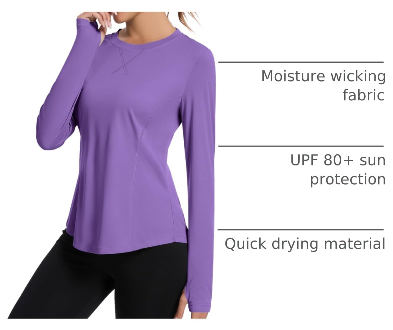 Detalle 2 de Avoogue Women UPF 80+ UV Long Sleeve Shirt with Thumb Holes – Quick Dry Athletic Top