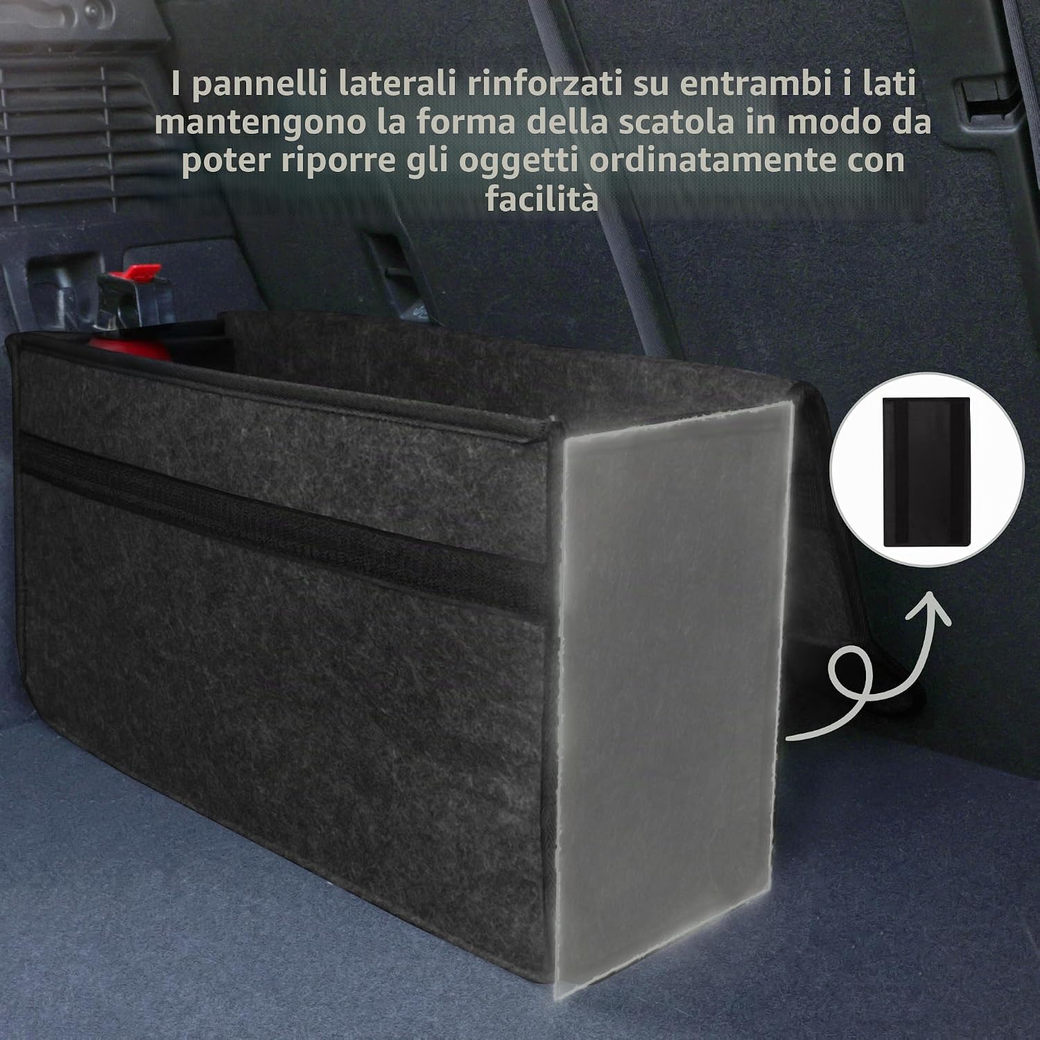 Detalle de Einesin Borsa organizer per bagagliaio auto con pannelli laterali rinforzati in feltro nero