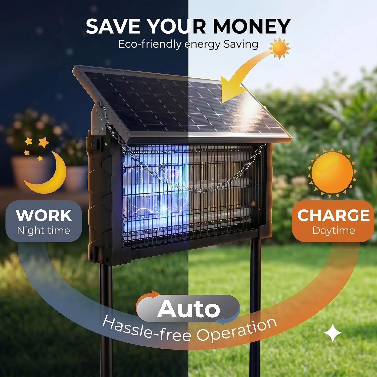 Detalle de WingRepel Solar Bug Zapper Outdoor: 3000V Cordless Mosquito Trap for Patio, Garden and Camping