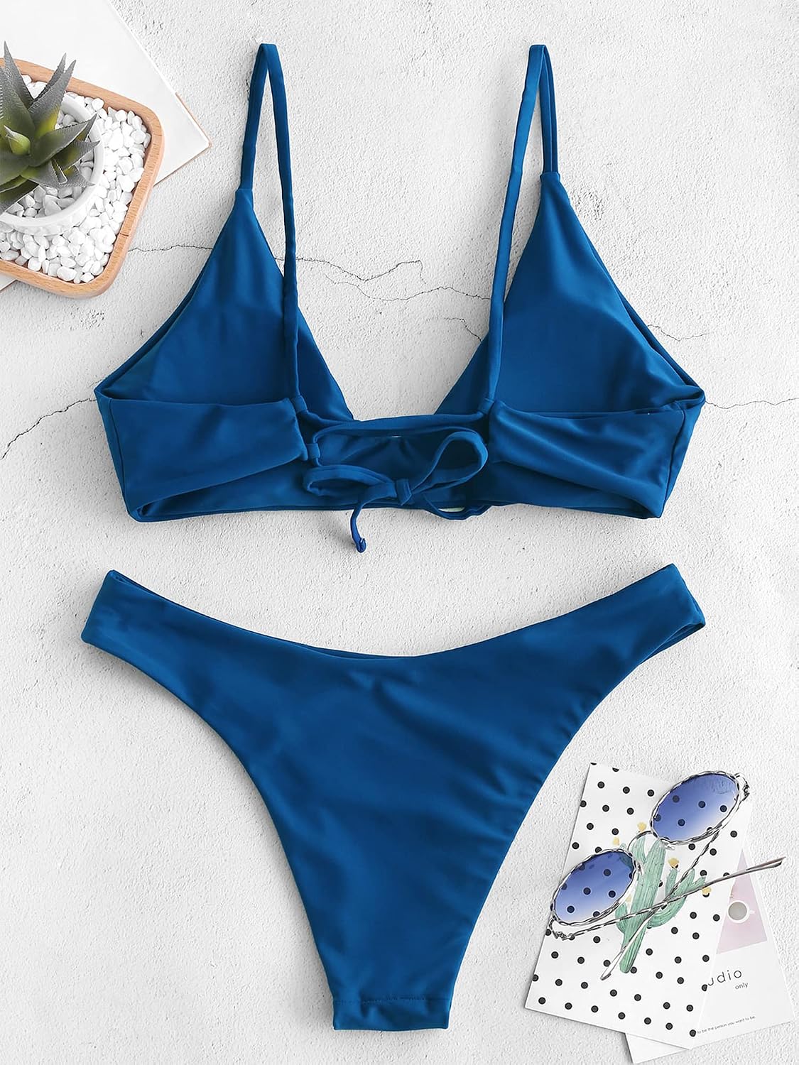 Thumbnail 6 de ZAFUL Women’s Tie Back Padded High Cut Bralette Bikini Set (Two-Piece)