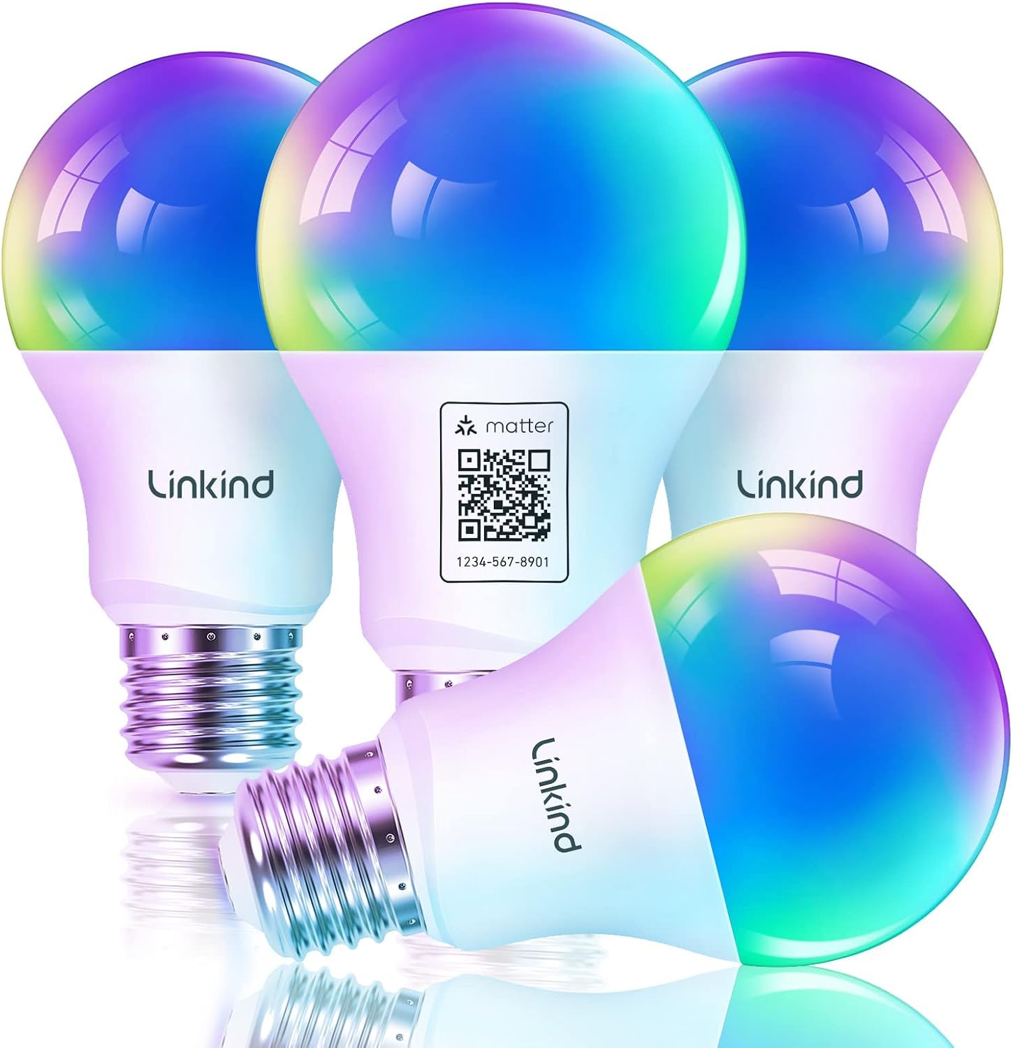 Detalle de Linkind LS0101811266 Matter A19 Smart Bulbs, E26, 4-Pack, Tunable White & Colour