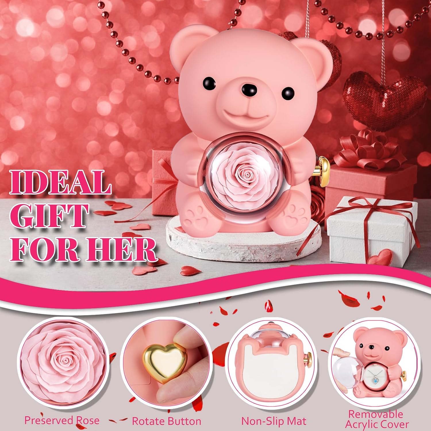 Thumbnail 2 de Aloskart Teddy Bear with Eternal Rose and Necklace